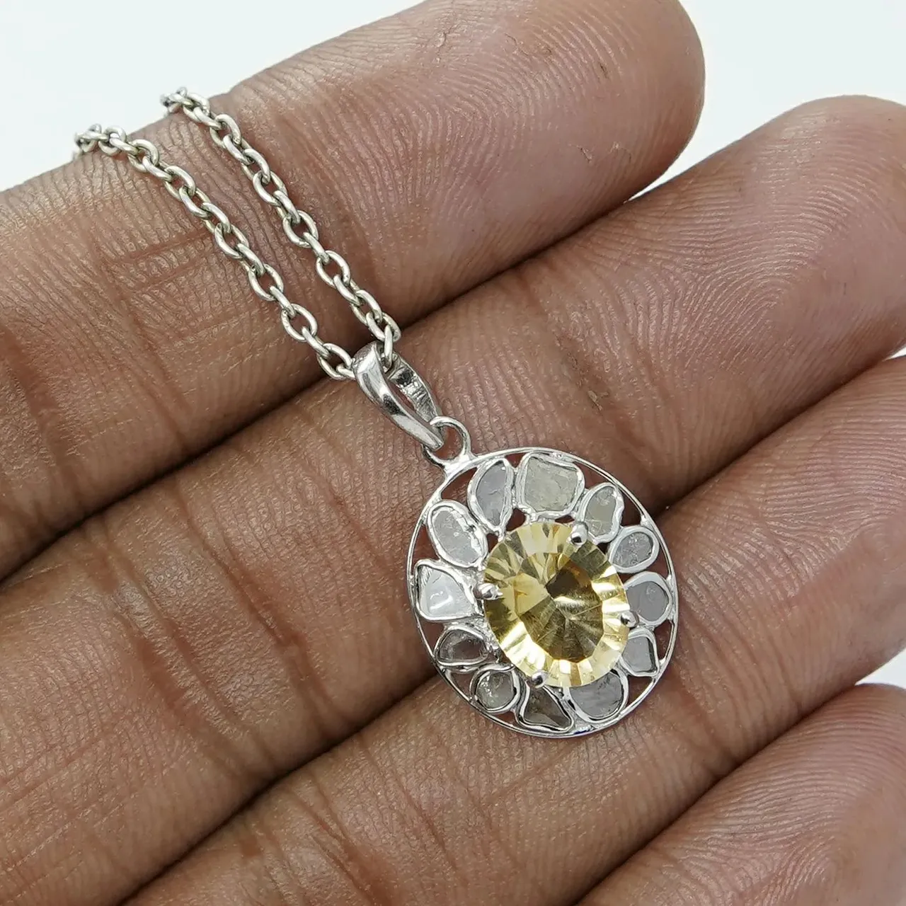 Handmade silver pendant with natural diamond and gemstone
Visit.
Sksoni.etsy.com