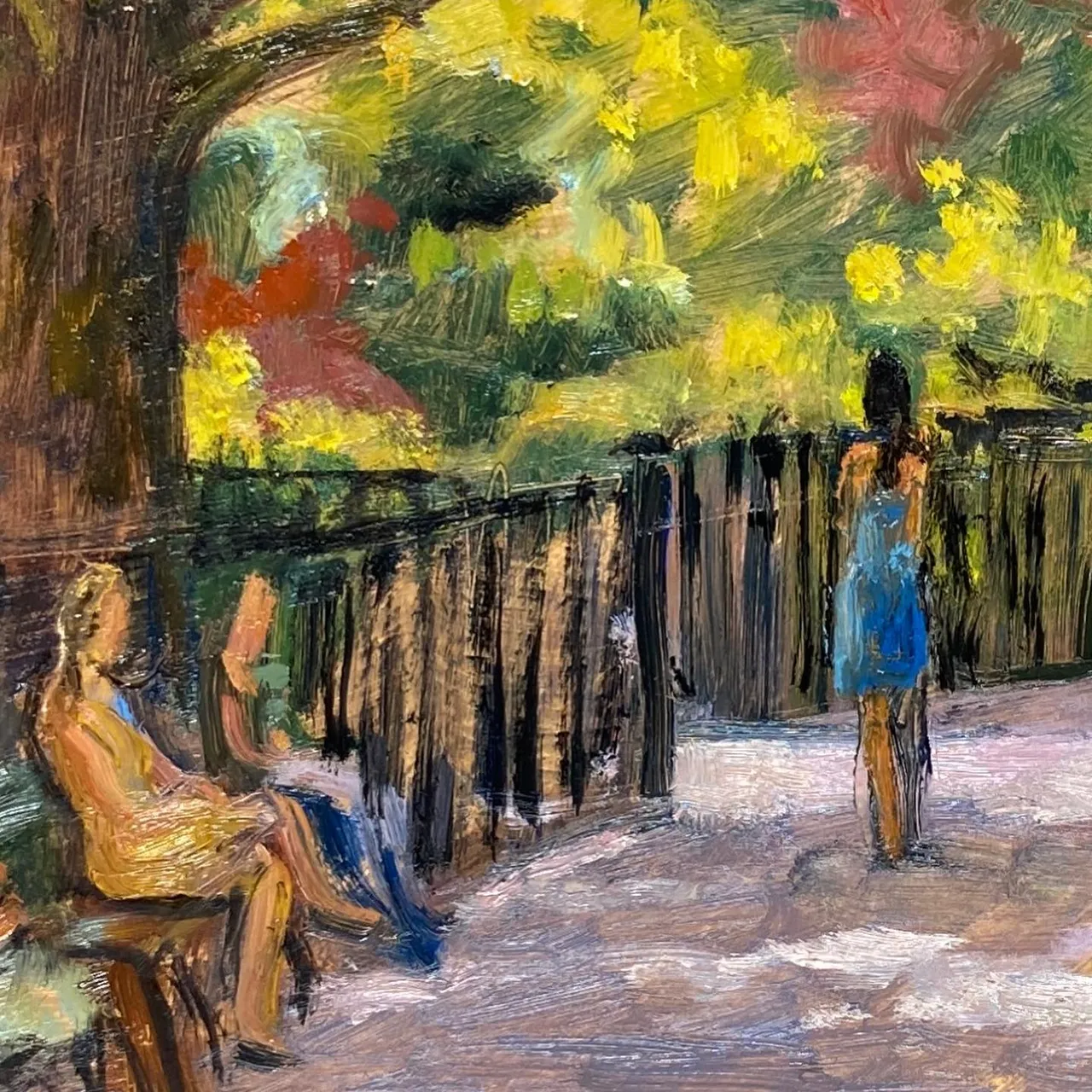 A quick study from Tompkins Square- spring Greens and red buildings through the park. 8x8 oil on panel, available #paintingsoftheeastvillage #paintingsoftompkinssquarepark #nycpaintings #springtimeinnewyork #newyorkcityscapepaintings #newyorkcityscapepainter #nycparkpainting #newyorkcityscapepainter #eastvillagepaintings #eastvillagepainter #eastvillageart