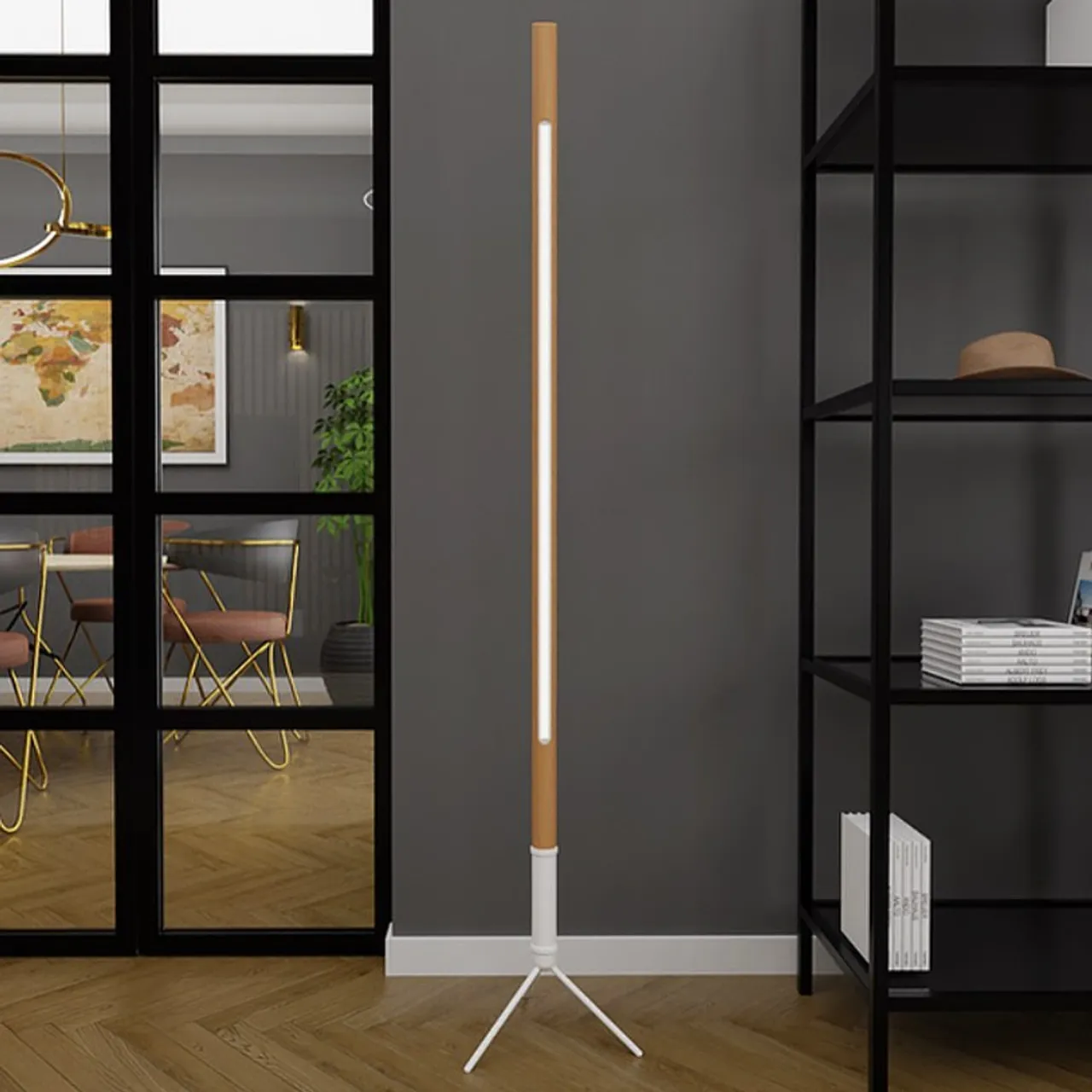 Ahşap Silindir LED Lambader. Metal ayakları ve minimal çizgileriyle evinize çok yakışacak #lambader #floorlamps #lighting