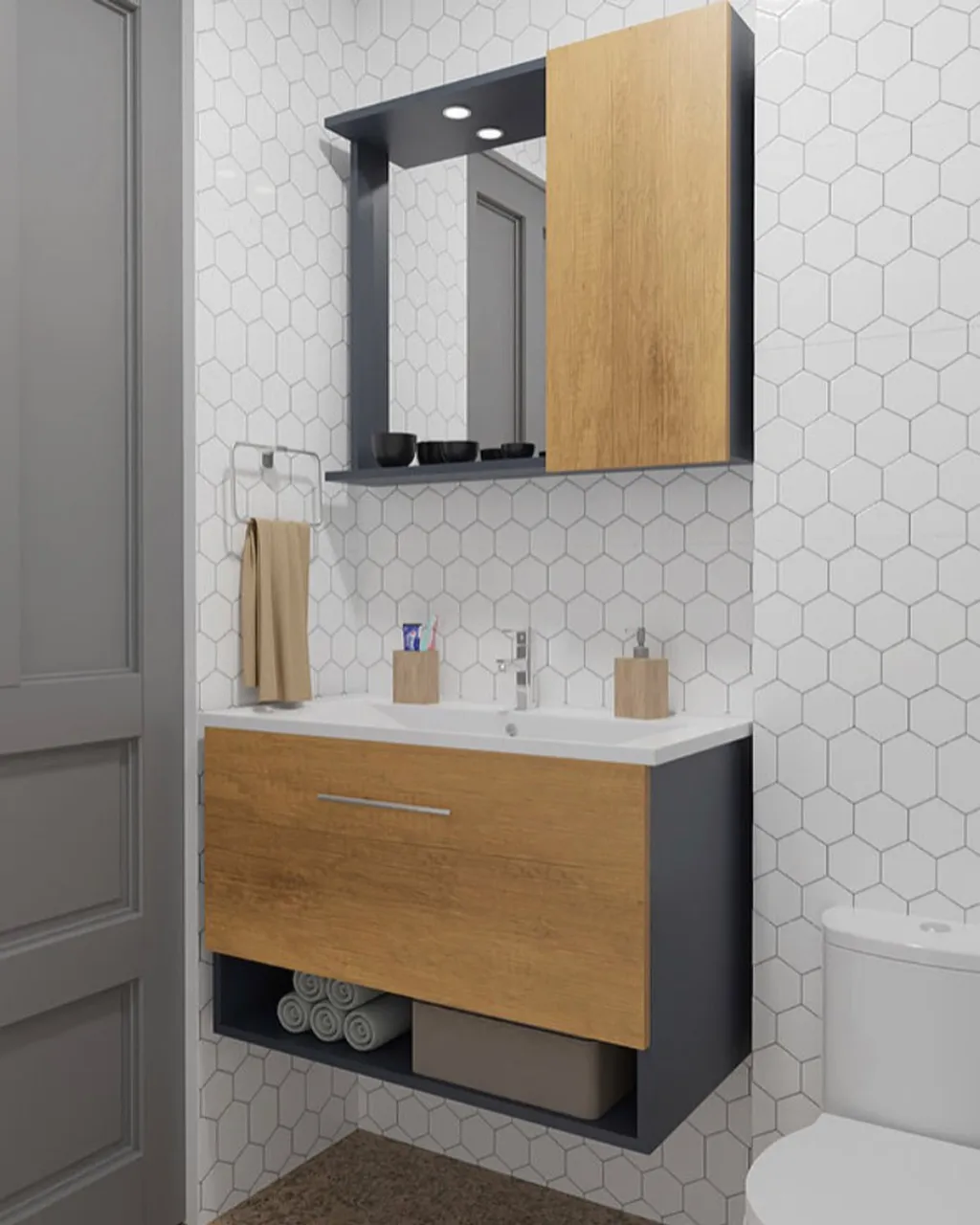 Antrasit kasa ve birbirinden şık 6 farklı kapak deseni seçeneği Olimpos serisinde… #banyodolabı #banyodekorasyonu #bathcabinets