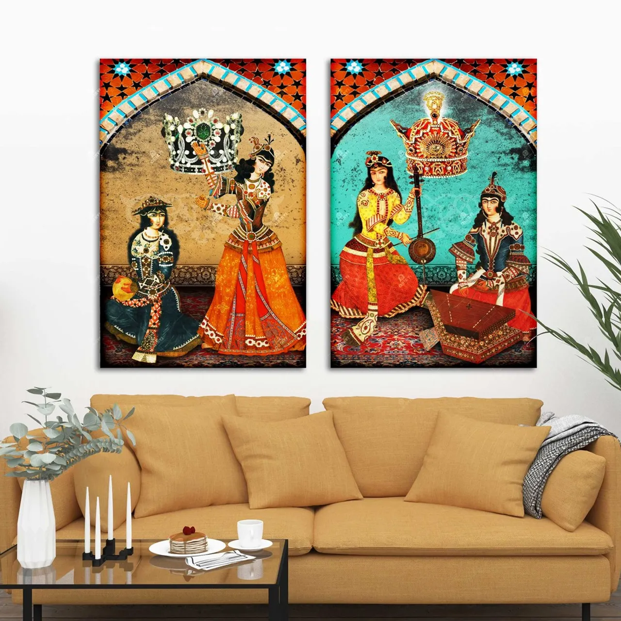 ✅ In this design, old Iranian #murals and the #Pahlavi Crown have been used. The Pahlavi Crown (#Persian: تاج #پهلوی) was the coronation crown used during the Pahlavi dynasty (1925–1979). It is held amongst the Iranian crown jewels by the current government of Iran.

█ Designed by one of the best Persian digital and hands-on designers.

✅ DELIVERY TIME: 8 - 12 Business Days
✅ Made in USA, Canada, UK, Europe or Australia.
✅ Items will ship from the nearest facility to your address.

█ This art print displays sharp, vivid images with a high degree of color accuracy. Choosing this high-quality reproduction offers you the best of both worlds of quality and affordability.
#oriavi #persianwallart #persianhomedecor #iraniangifts #persianartwork #modernart #persianart #persianrug