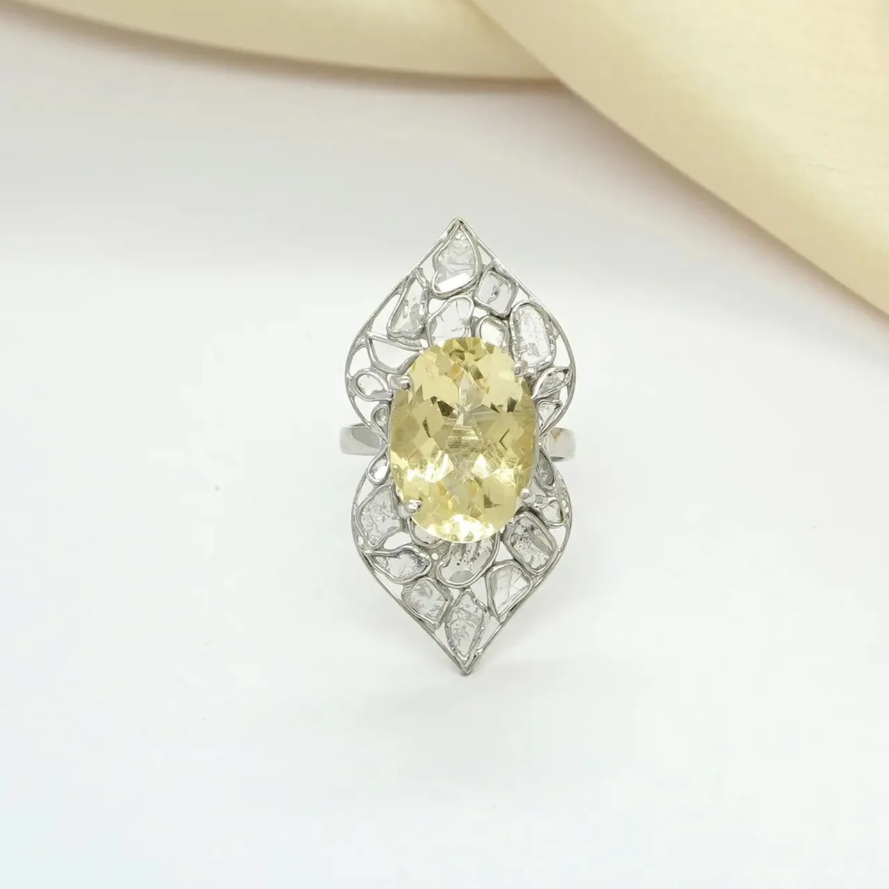 Handmade silver ring with natural diamond polki and natural gemstone citrine
Visit 
Sksoni.etsy.com