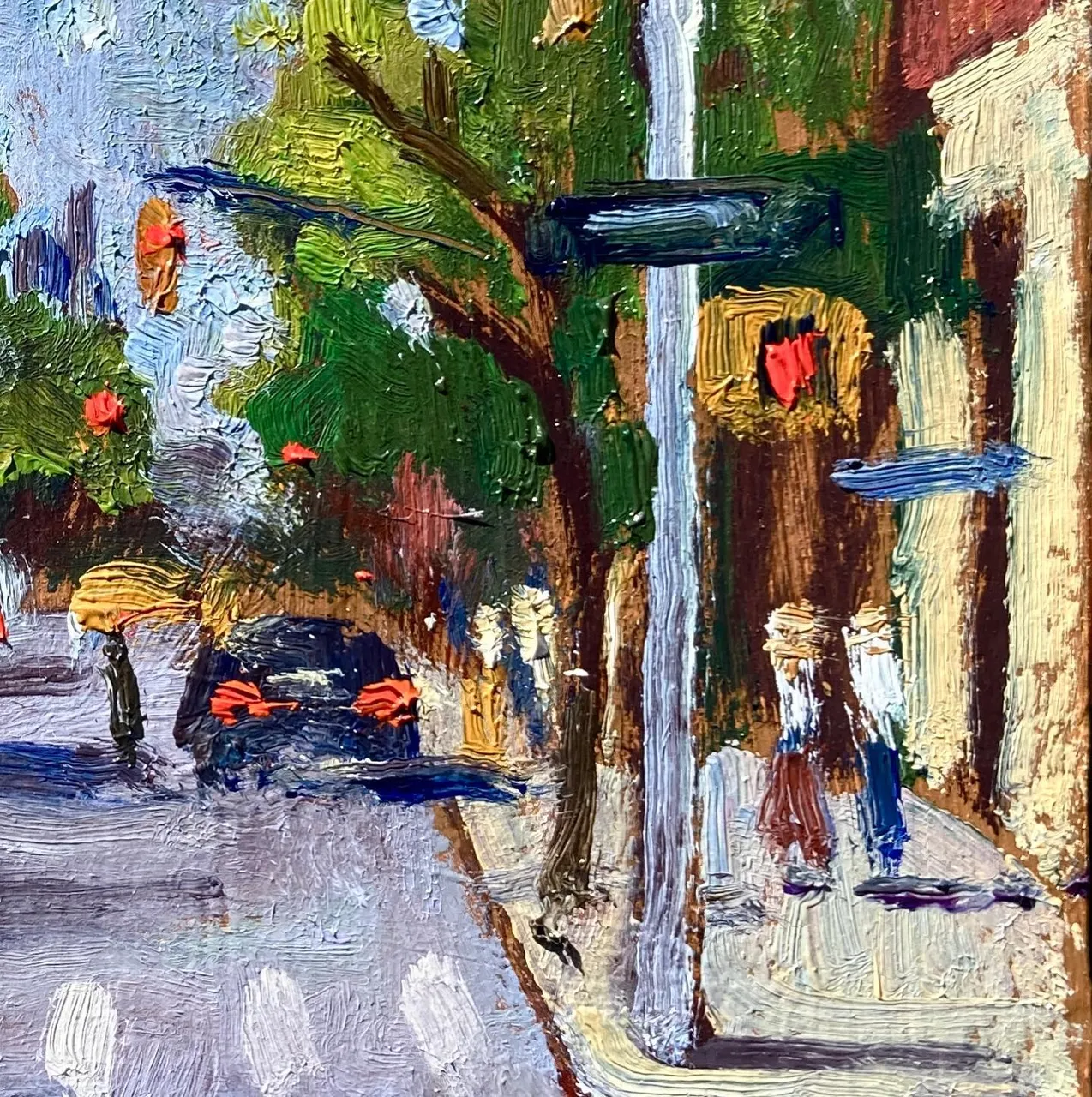 How small is too small? This is teeny tiny. 4x4 inches, oil on panel. From 148th and Broadway in #sugarhillnyc #hamiltonheightsnyc #uppermanhattanpaintings #newyorkcityscapepaintings #newyorkcityscapepainter #smallcityscapes