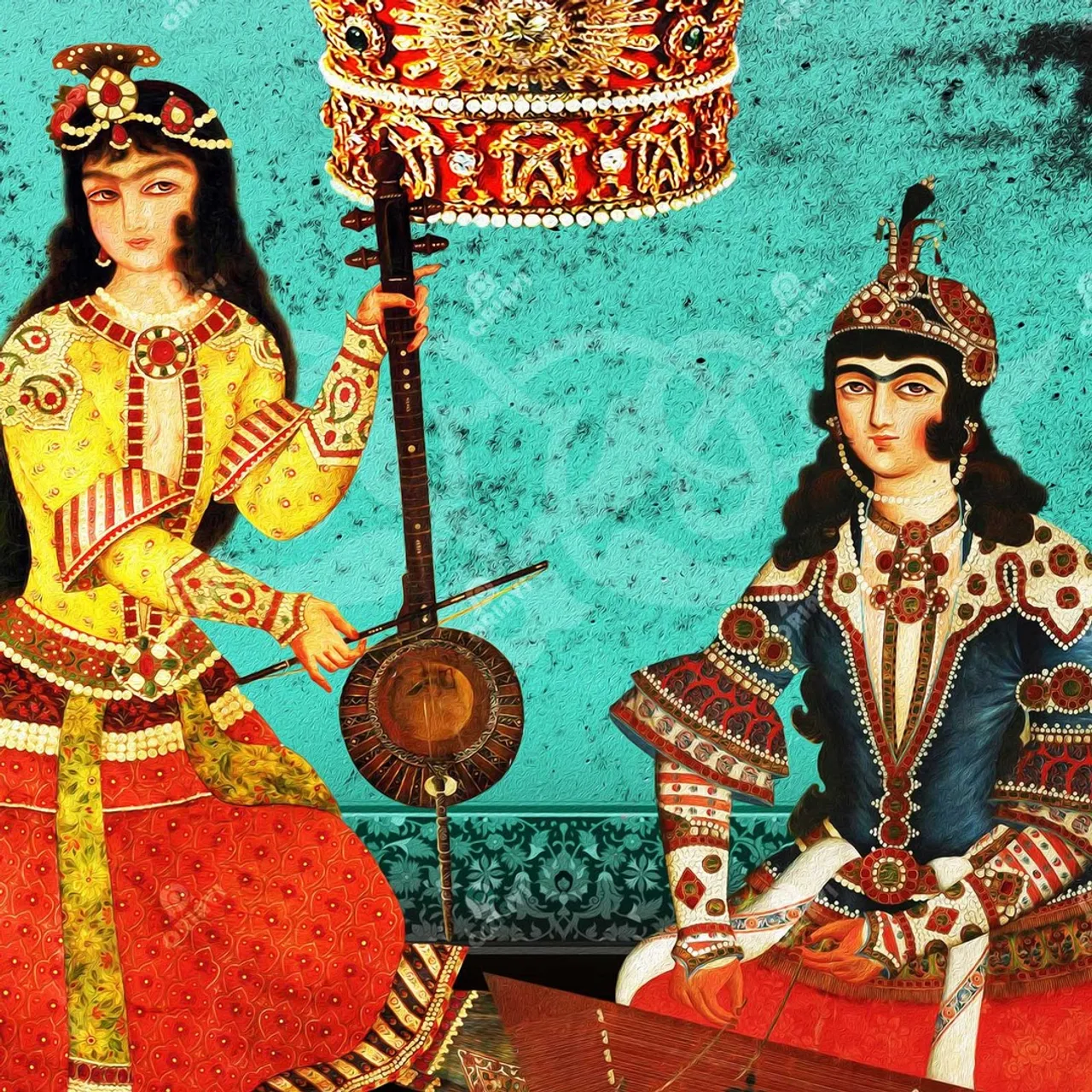 ✅ In this design, old Iranian #murals and the #Pahlavi Crown have been used. The Pahlavi Crown (#Persian: تاج #پهلوی) was the coronation crown used during the Pahlavi dynasty (1925–1979). It is held amongst the Iranian crown jewels by the current government of Iran.

█ Designed by one of the best Persian digital and hands-on designers.

✅ DELIVERY TIME: 8 - 12 Business Days
✅ Made in USA, Canada, UK, Europe or Australia.
✅ Items will ship from the nearest facility to your address.

█ This art print displays sharp, vivid images with a high degree of color accuracy. Choosing this high-quality reproduction offers you the best of both worlds of quality and affordability.
#oriavi #persianwallart #persianhomedecor #iraniangifts #persianartwork #modernart #persianart #persianrug