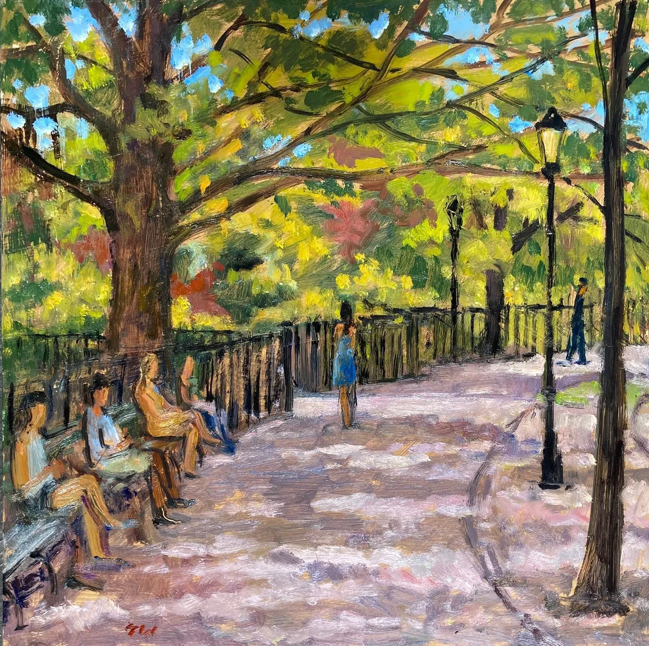 A quick study from Tompkins Square- spring Greens and red buildings through the park. 8x8 oil on panel, available #paintingsoftheeastvillage #paintingsoftompkinssquarepark #nycpaintings #springtimeinnewyork #newyorkcityscapepaintings #newyorkcityscapepainter #nycparkpainting #newyorkcityscapepainter #eastvillagepaintings #eastvillagepainter #eastvillageart