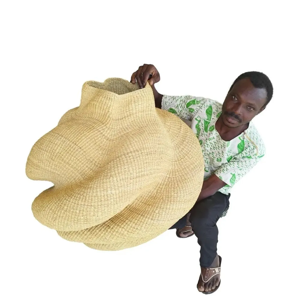 A modern Eco-friendly African Basket designed to enhance any living space. This Handmade home decor, Large Woven Basket, African Basket, Unique home decor add a decorative touch and provide a stylish home.