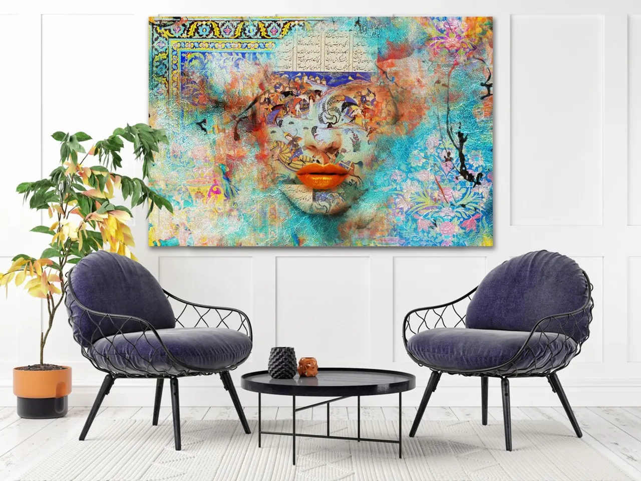 Artwork Name: Dance of Colors
About this artwork:
#Persian #Miniature, taken from #shahnameh by the great iranian poet #Ferdowsi integrated with #modern #art.
Designed by one of the best Persian digital and hands-on designers.
#oriavi #wallart #homedecor #walldecor #artwork #modernart #calligraphy