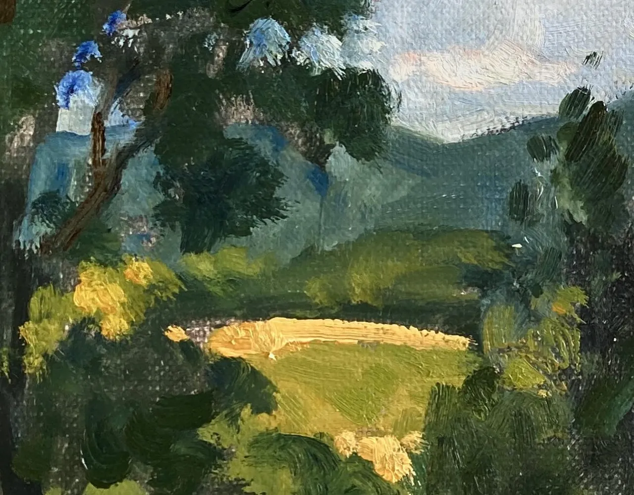 Summer in the Berkshires continues on its lazy way. Tonight, Tanglewood. 11x14 oil on linen, available link in bio #northernberkshires #oilonlinen #pleinairpainting #pleinairlandscape #summertimeandthelivingiseasy #americanlandscapepainting #summerlandscapepainting #paintingsoftheberkshires #berkshireslandscapespaintings