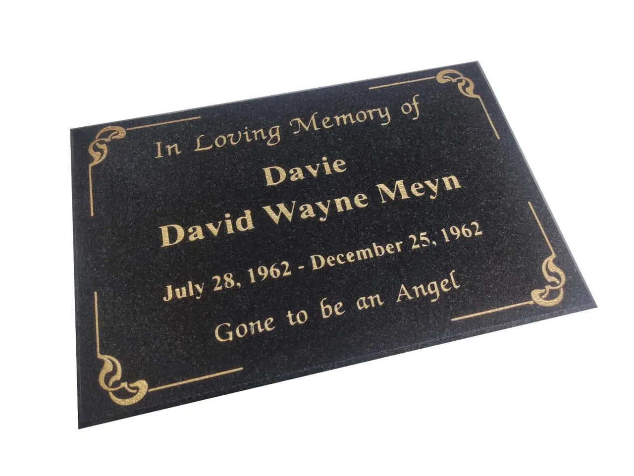 #inlovingmemory #gonetobeanangel #memorial #grave #plaque #headstone #golden #black #granite