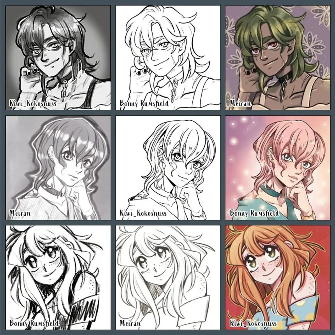 [Switcharound]
That's my first artist switcharound *0* I participated in it together with @bonnyrumsfield and @kiwi_kokosnuss  and I enjoyed it a lot .w////.
It's so cool to see how other artists portray your OCs and how one style developes on top of another 💕💕💕
.
You can see the parts I did in the slides ✨️
.
#artistmeme #switcharoundmeme #switcharound #germanartist #deutschekünstler #germanmangaka #digitalartists #digitalart #digitalsketch #digitallineart #digitalpainting #artcollaboration #deutschemangakünstler