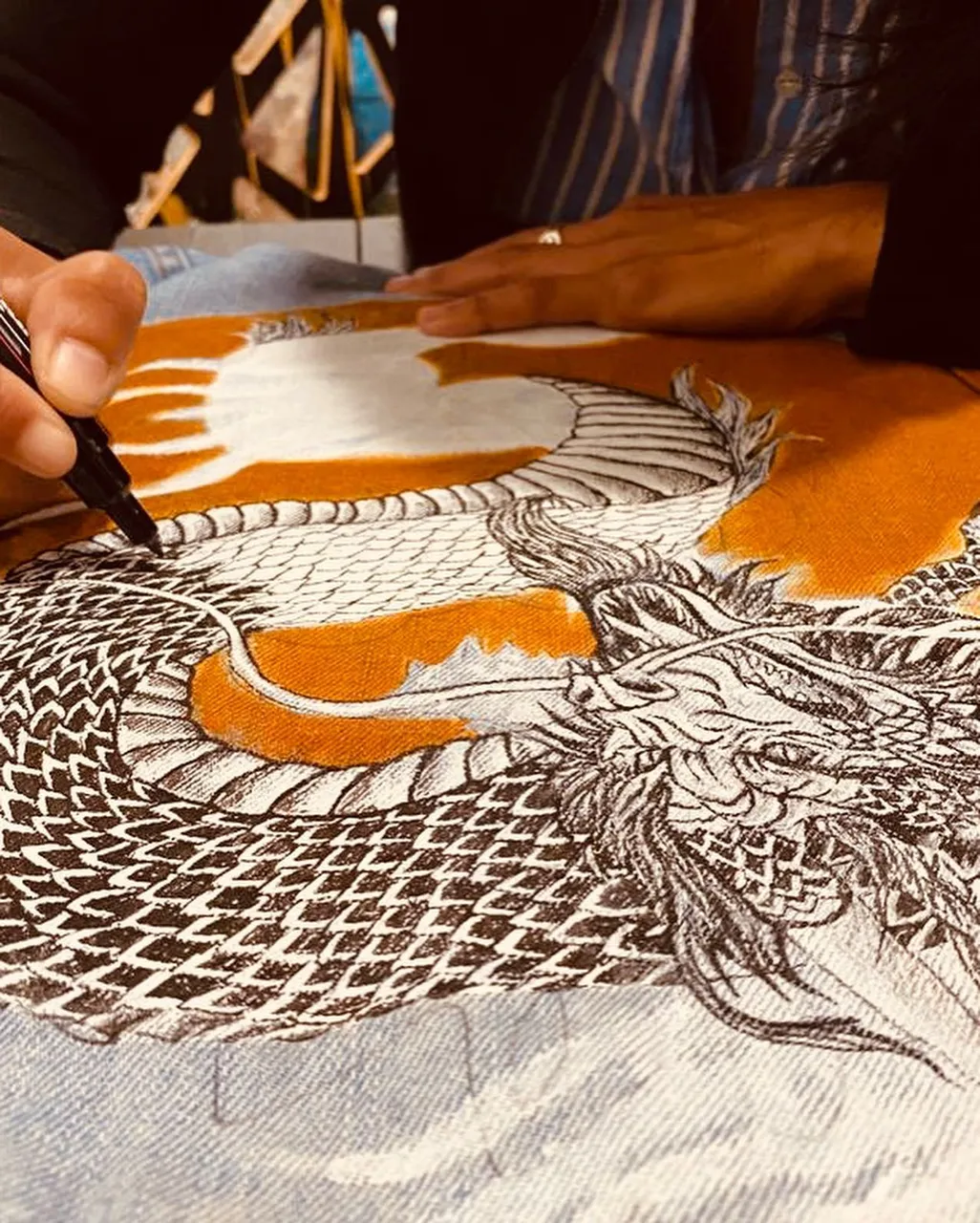 "D R A G O N"
.
.
Custom piece, women's overside Jean jacket🐲
#custommade #handpainted #custommadejeanjacket 
#dragon #custompiece #art