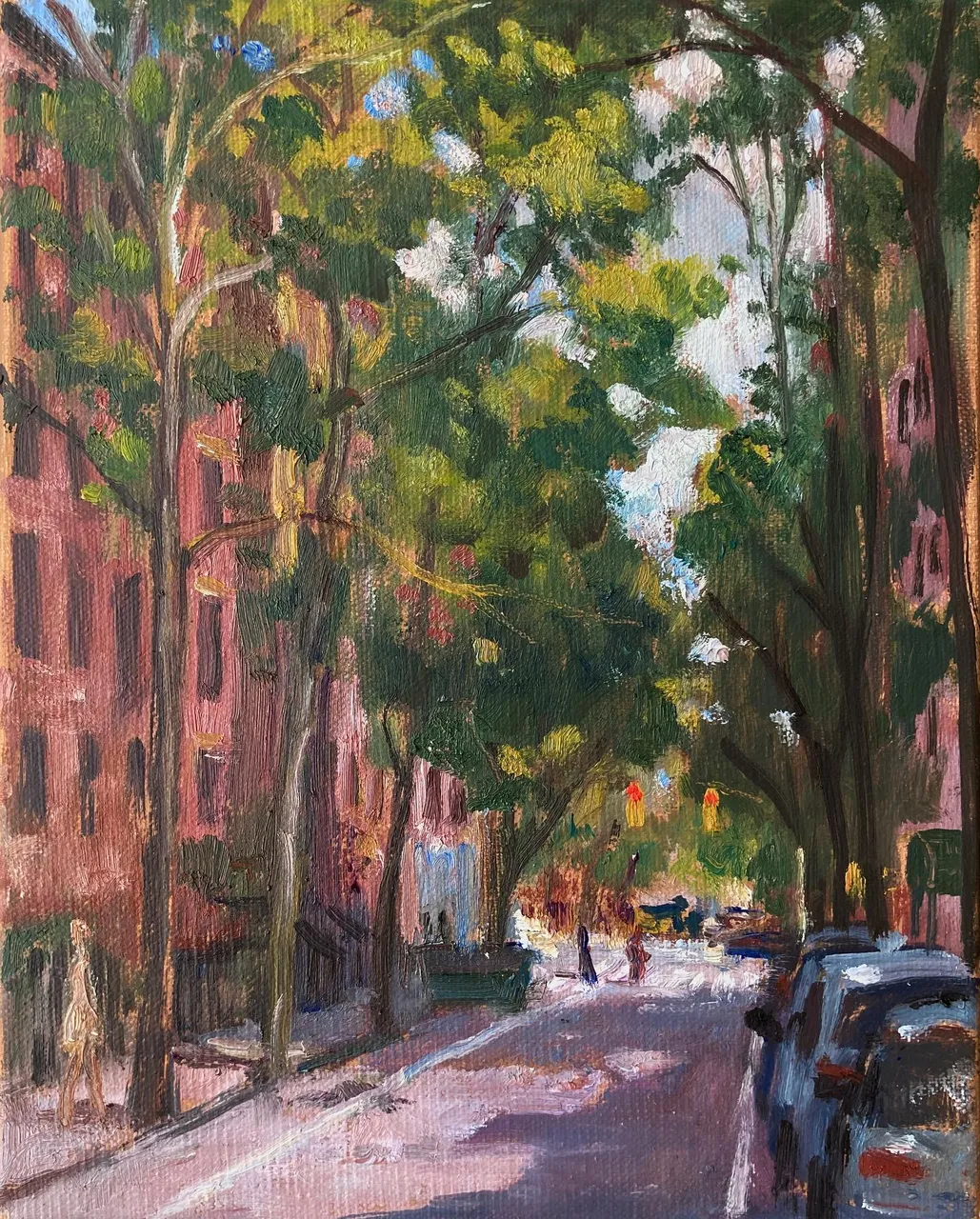 From last month, a little sketch from E 12th Street. Also, a nice lady took my picture while I was working today in Inwood. 8x10 on linen, available #paintingsofnyc #paintingsoftheeastvillage #eastvillagepaintings #eastvillagepainter #eastvillageart #eastvillagecityscape #e12streetnyc #newyorkcityscapepainter #newyorkcityscapepaintings #pleinaircityscape