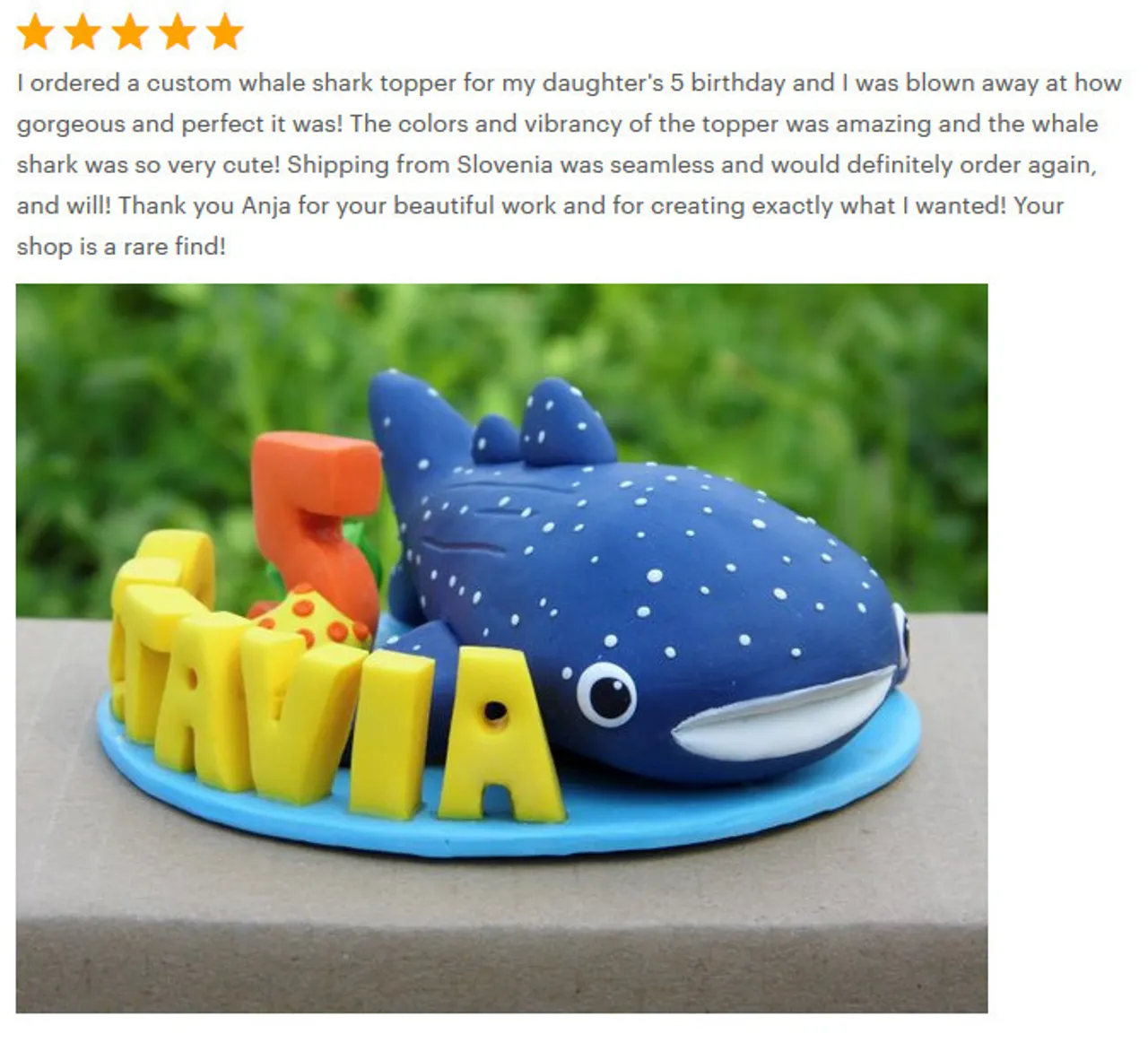 I have the best customers in the whole world,... so thankful for awesome reviews, this one really touched my heart 😃 
#birthday #birthdaycake #birthdaycaketopper #birthdaycaketoppers #keepsake #whale #whaleshark #whales #whalesharktopper #thankful #thankfuleveryday #thanfuleveryday🙏 #etsy #etsyshopowner #etsyshop #etsyseller #etsysellersofinstagram #etsysellers #review #reviews #etsyreview #etsyreviews5stars #positive #positivethinking #customorder #customorders #handmade #collectible #collectibles #sideshowcollectibles