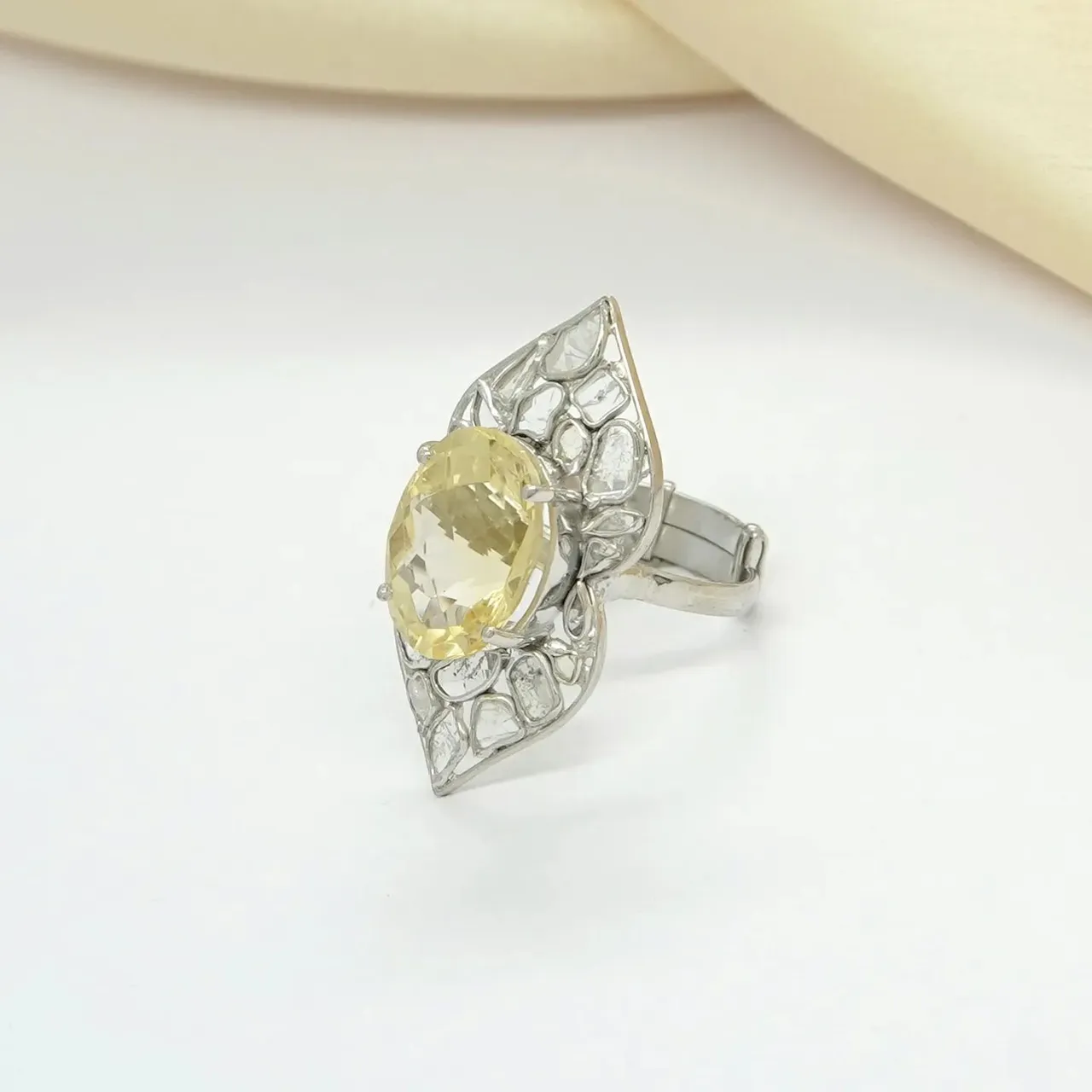 Handmade silver ring with natural diamond polki and natural gemstone citrine
Visit 
Sksoni.etsy.com