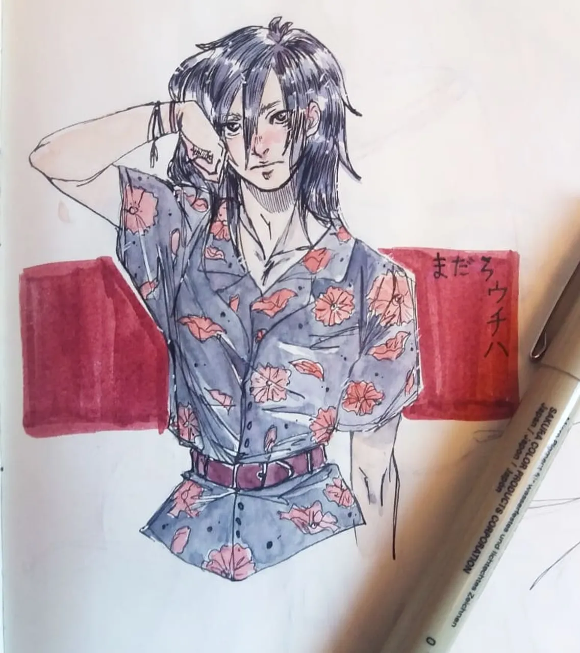 [Sketch]
Madara's bad fashion choices.
Admittedly it looked worse in my head 🤔 Still remindes me of an 80's style xD

I'm planning to use a different sketchbook for all my Naruto- and Comic-stuff bc this here will go with my portfolio and I really don't want to give my boys away q///q' 
But I haven't chosen one yet .w.

#meiran_illustration #watercolor #aquarell #illustration #illustrator #zeichnung #deutscheillustratoren #deutschezeichner #germanmangaka #mangaart #deutschemangaka #semirealism #zeichner #イラスト #イラストレーター #水画 #美少年 #bishounen #madarauchiha #naruto #uchihamadara #sketch #sketchbook