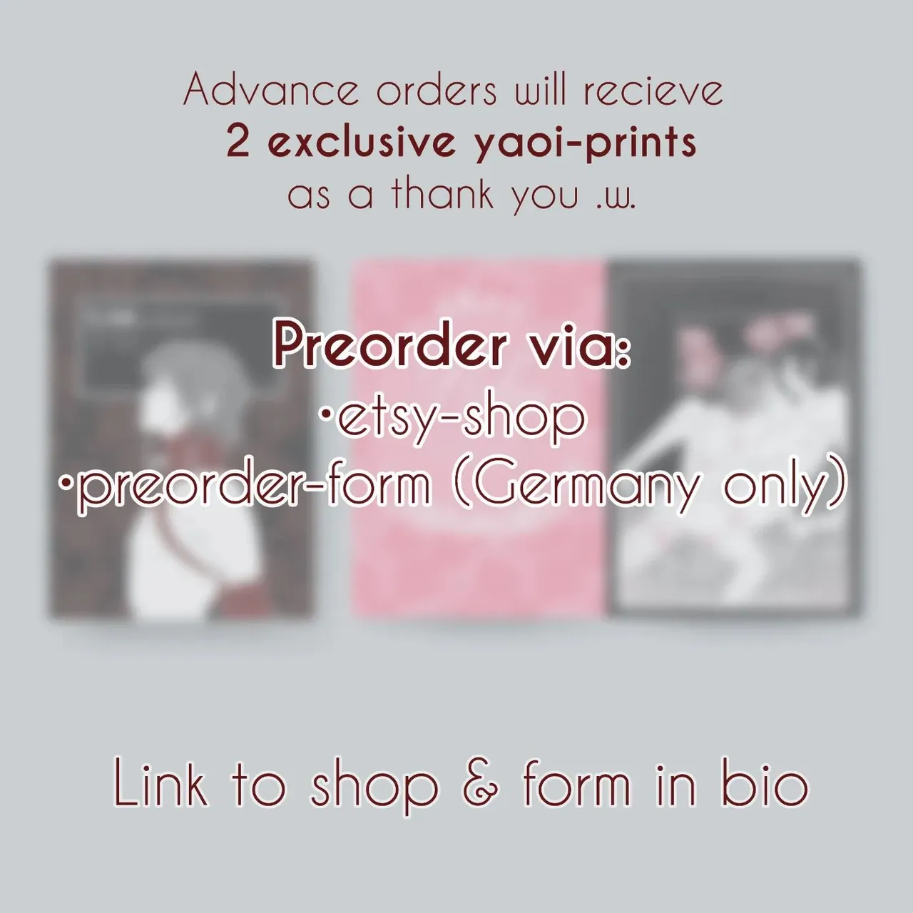 [Artbook preorder]
➡️ swipe for details
• 31 pages of yaoi-art
• hardcover
• big format (A4)
• fullcolor
• exclusive sketches
• preorder closes on the 18th September! (10pm CEST)
[Help me get the printing going & get 2 special prints as a thank you!]
.
#artbookpreorder #yaoiartwork #yaoiartbook #yaoiartbookorder #artistshop #artistetsyshop #artistetsy #etsyshopsofinstagram