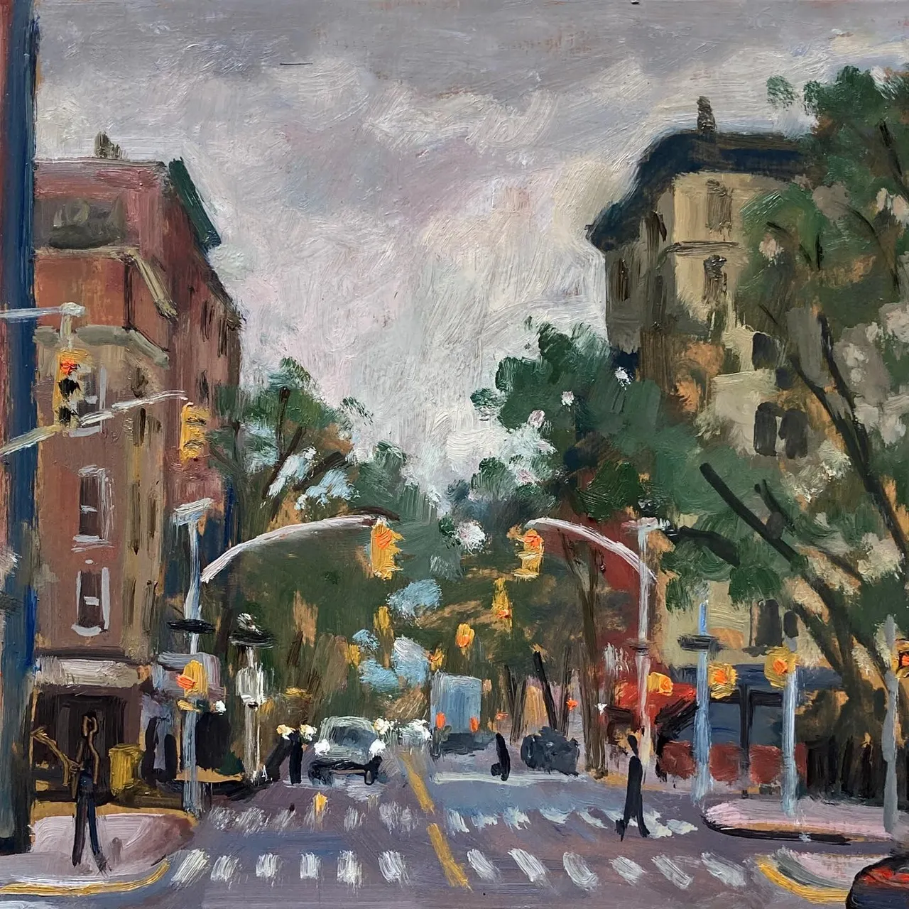 Painted from Avenue C and Houston Street one afternoon last week. New York rain. 8x8 oil on panel, available, link in bio #eastvillagepainting #paintingsofnyc #alphabetcitynyc #paintingsoftheeastvillage #cityscapepainting #pleinaircityscapes #nycintherain #newyorkrainyday #originalcityscape #nycpaintings #newyorkcityscapepainter #eastvillagepaintings #eastvillagepainter #eastvillageart