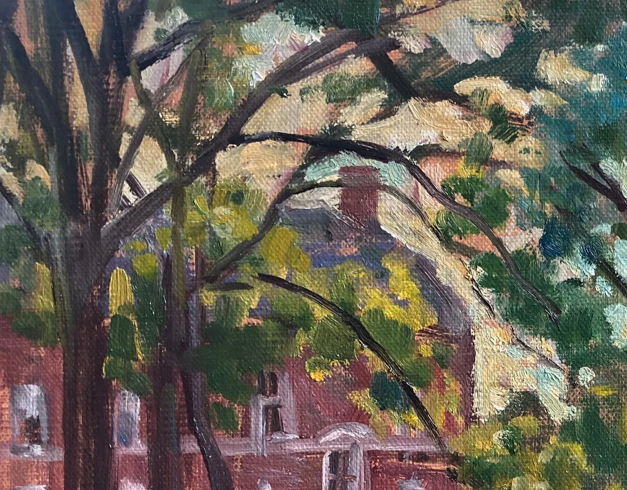 Looking into the light, it’s hard to make out color or values, and end up just winging it. 11 x14 oil on linen, available #williamscollege #williamstownma #pleinairsummer #pleinairpainting #northernberkshires #allaprimalandscapeoilpainting #berkshirespleinair