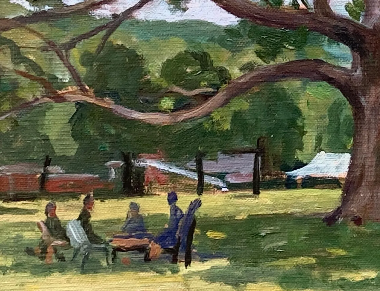 Today at #tanglewoodmusicfestival, #tanglewoodonparade , painting under the tree. 11x14 oil on linen #lenoxmassachusetts #bostonsymphonyorchestra #originalfineart #pleinairlandscapepainting #pleinairsummer #pleinairpainting #northernberkshires #allaprimalandscapeoilpainting #berkshirespleinair #paintingsoftheberkshires #paintingsoftanglewood #paintingsoftheberkshires