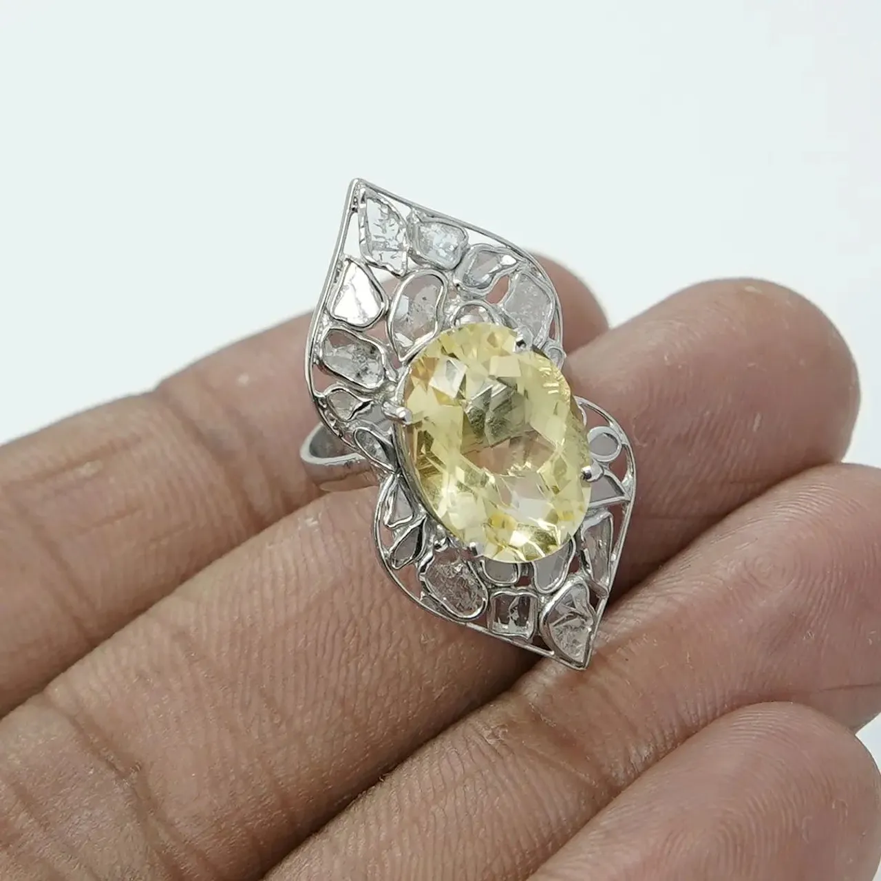 Handmade silver ring with natural diamond polki and natural gemstone citrine
Visit 
Sksoni.etsy.com