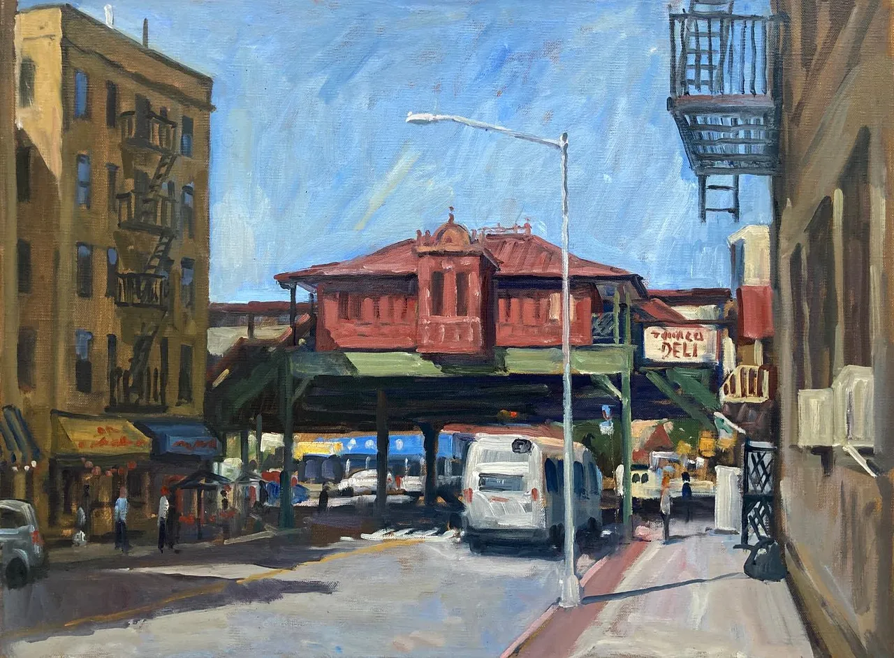 The first painting in the Bronx Friday was larger, 18x24. It has a more studied, calmer feel. So here it is, and a wrap up my work from this week. Don’t know what next week will bring, but I do have a bunch of blank canvases, just in case there’s a chance to paint #paintingsofnyc #paintingsofthebronx #bronxpaintings #bronxpainter#newyorkcityscapepaintings #nycpaintings #238thstreetstation #nycelevatedsubway #pleinaircityscapepainting