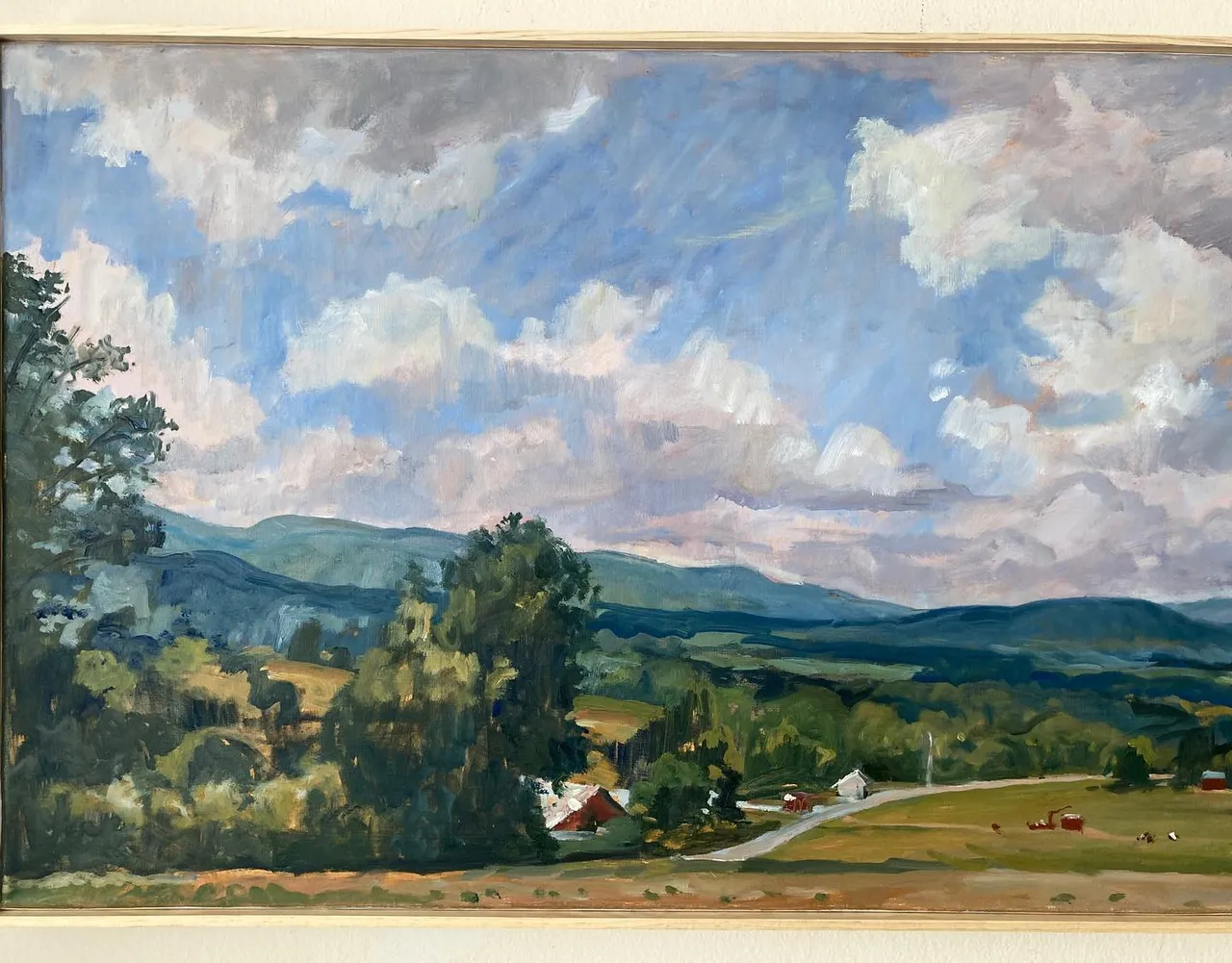 I posted this last year the day I painted it. Now it’s headed for someone else’s wall. It’s big- 4 feet wide - and it was a good sale for me. Looks nice wit a little strip frame. That’s the extent of my framing skills. 18x48 oil on linen #berkshiresfineart #pleinairlandscapepainting #allaprimalandscape #pleinairsummer #pleinairpainting #northernberkshires #allaprimalandscape #berkshirespleinair #paintingsoftheberkshires