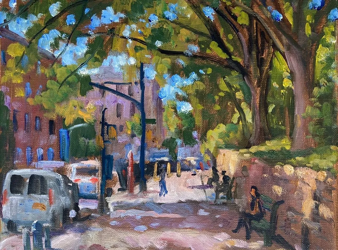 The first painting in the Bronx Friday was larger, 18x24. It has a more studied, calmer feel. So here it is, and a wrap up my work from this week. Don’t know what next week will bring, but I do have a bunch of blank canvases, just in case there’s a chance to paint #paintingsofnyc #paintingsofthebronx #bronxpaintings #bronxpainter#newyorkcityscapepaintings #nycpaintings #238thstreetstation #nycelevatedsubway #pleinaircityscapepainting