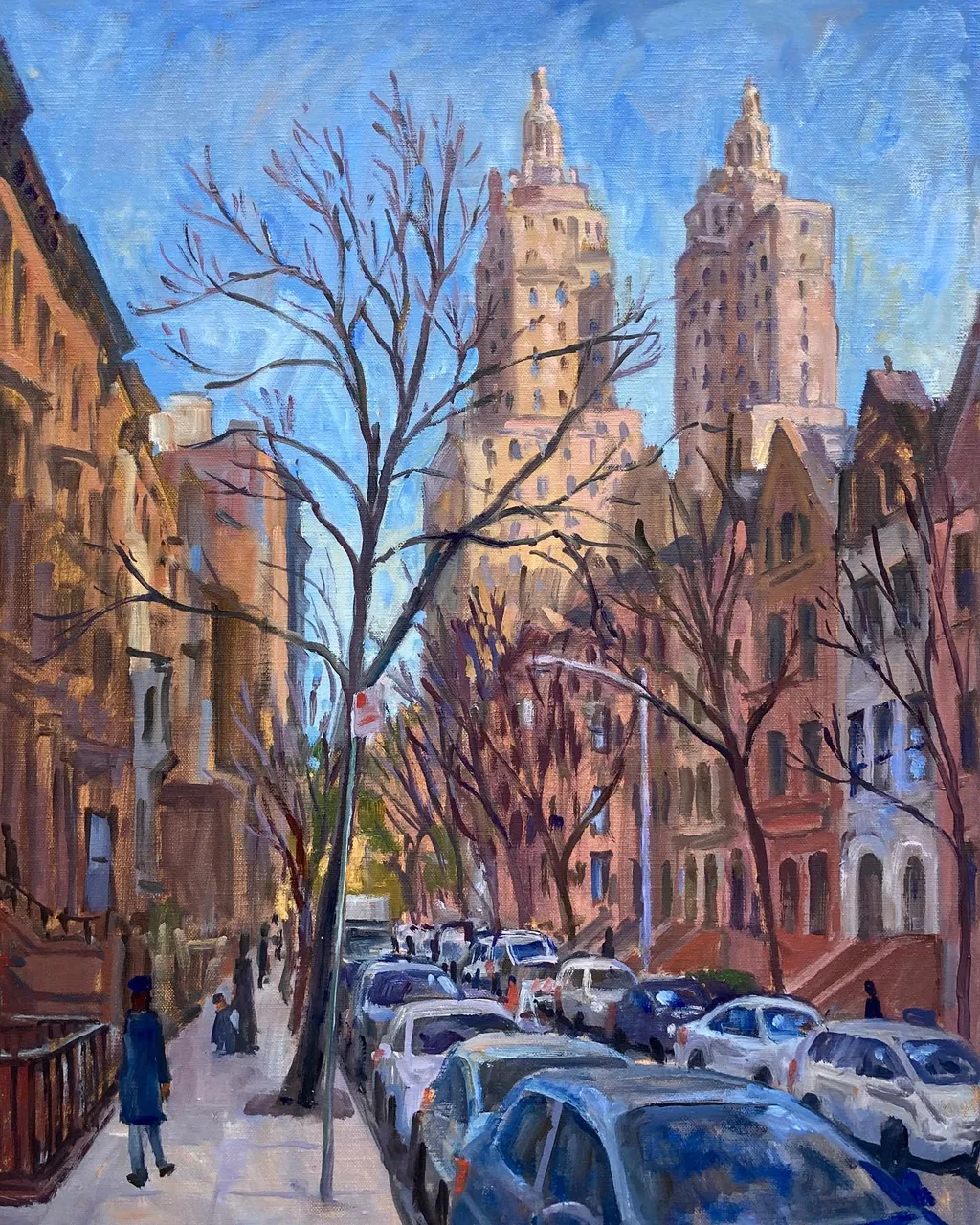Delivering a picture Friday took me to West 75th street, where I was lucky to have a couple of hours to work on this. Not sure I’d ever seen this particular New York view. Jaw dropping.18x24 oil on linen DM for availability #paintingsoftheupperwestside #pleinaircityscape #sanremonyc #cityscapepainting #cityscapepainter #nycbrownstones #paintingsofnyc #urbanpleinair