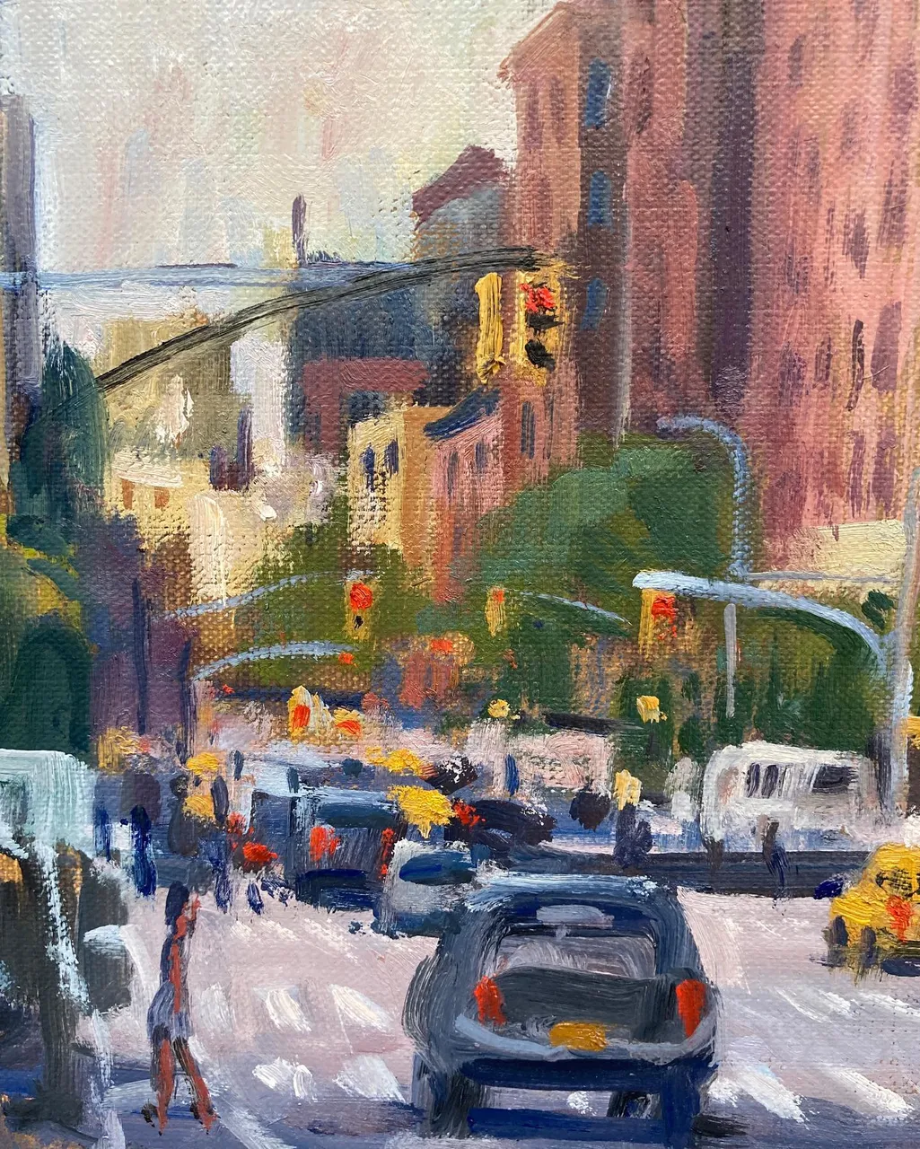 Returned to Chelsea to work on a large painting, looking south on 9th Avenue from 26th street. It’s been a productive week of cityscape painting, thanks to my wife for enabling her street crazy husband. 18x24 oil on linen, available #newyorkstreetcrazy #newyorkstreetpainting #pleinaircityscape #paintingsofnyc #paintingsofchelsea #londonterracegardens #9thavenyc
