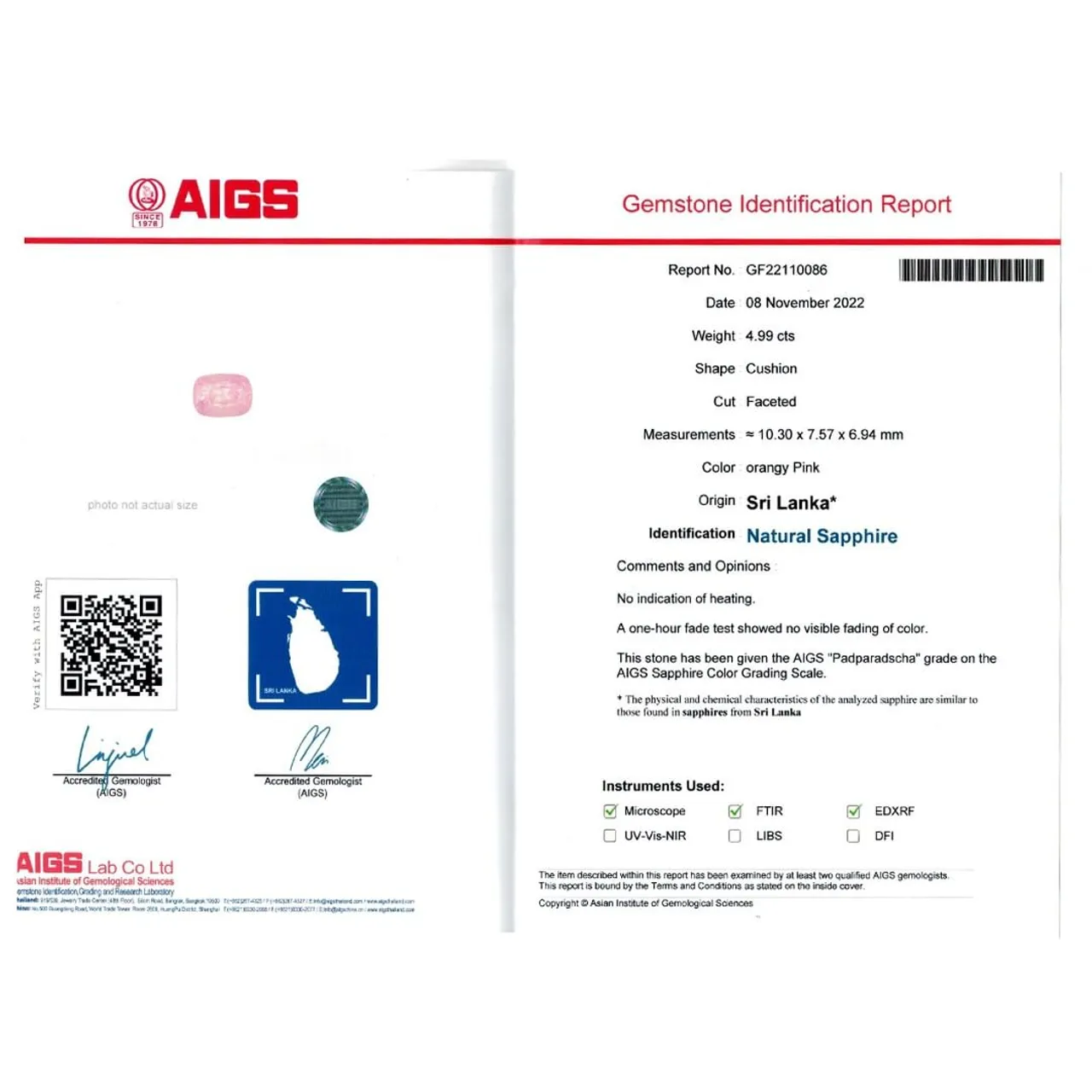 4.99 CT AIGS Certified Stunning Rarest Unheated 100% Natural Padparadscha Sapphire from Sri Lanka #sapphire #padparadscha #rare #unheatedsapphire #aigs #certified #natural #srilanka