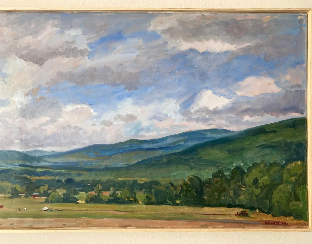 I posted this last year the day I painted it. Now it’s headed for someone else’s wall. It’s big- 4 feet wide - and it was a good sale for me. Looks nice wit a little strip frame. That’s the extent of my framing skills. 18x48 oil on linen #berkshiresfineart #pleinairlandscapepainting #allaprimalandscape #pleinairsummer #pleinairpainting #northernberkshires #allaprimalandscape #berkshirespleinair #paintingsoftheberkshires