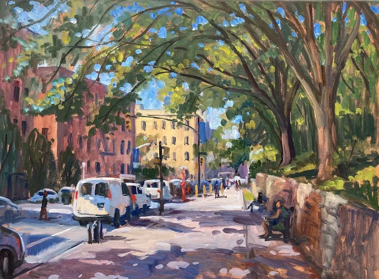The first painting in the Bronx Friday was larger, 18x24. It has a more studied, calmer feel. So here it is, and a wrap up my work from this week. Don’t know what next week will bring, but I do have a bunch of blank canvases, just in case there’s a chance to paint #paintingsofnyc #paintingsofthebronx #bronxpaintings #bronxpainter#newyorkcityscapepaintings #nycpaintings #238thstreetstation #nycelevatedsubway #pleinaircityscapepainting