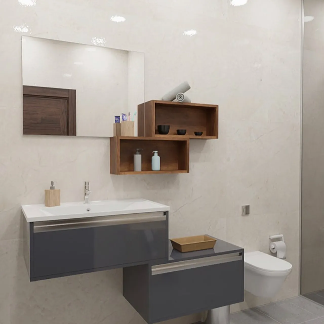 Teos Banyo Dolabı. Kasa ve kapaklar neme ve suya dayanıklı 1. Sınıf HighGloss malzeme. Banyonuz için zarif bir seçenek... #banyodekorasyonu #banyo #banyodolabı