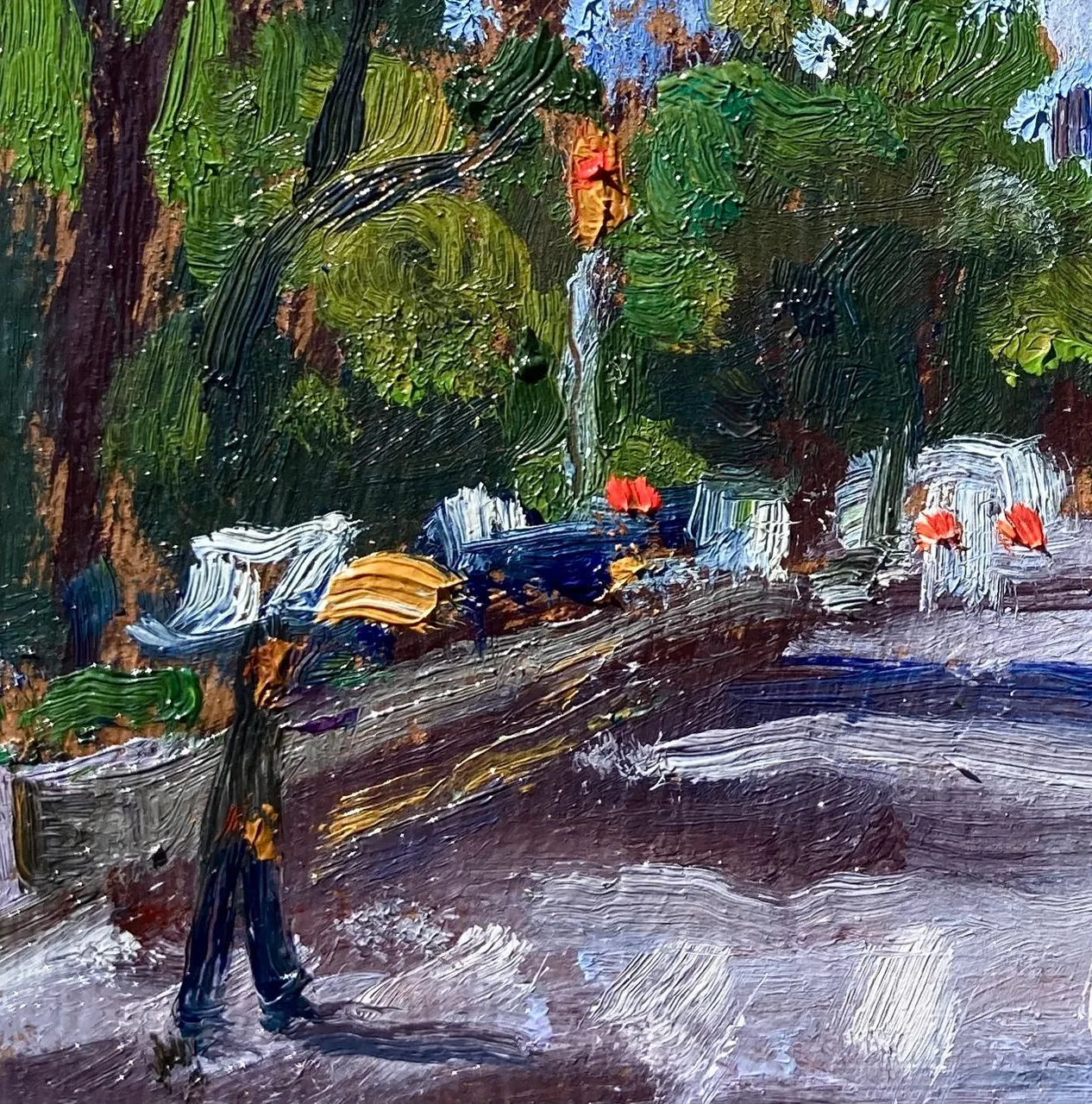How small is too small? This is teeny tiny. 4x4 inches, oil on panel. From 148th and Broadway in #sugarhillnyc #hamiltonheightsnyc #uppermanhattanpaintings #newyorkcityscapepaintings #newyorkcityscapepainter #smallcityscapes