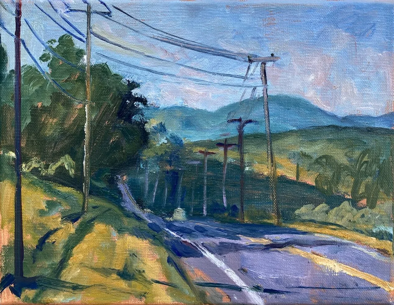 A late in the day sketch from route 7 in #williamstownma, enjoying painting the colors of this beautiful summer. 8x10 oil on linen, available #northernberkshires #oilonlinen #pleinairpainting #pleinairlandscape #summertimeandthelivingiseasy #americanlandscapepainting #summerlandscapepainting #paintingsoftheberkshires #berkshireslandscapespaintings