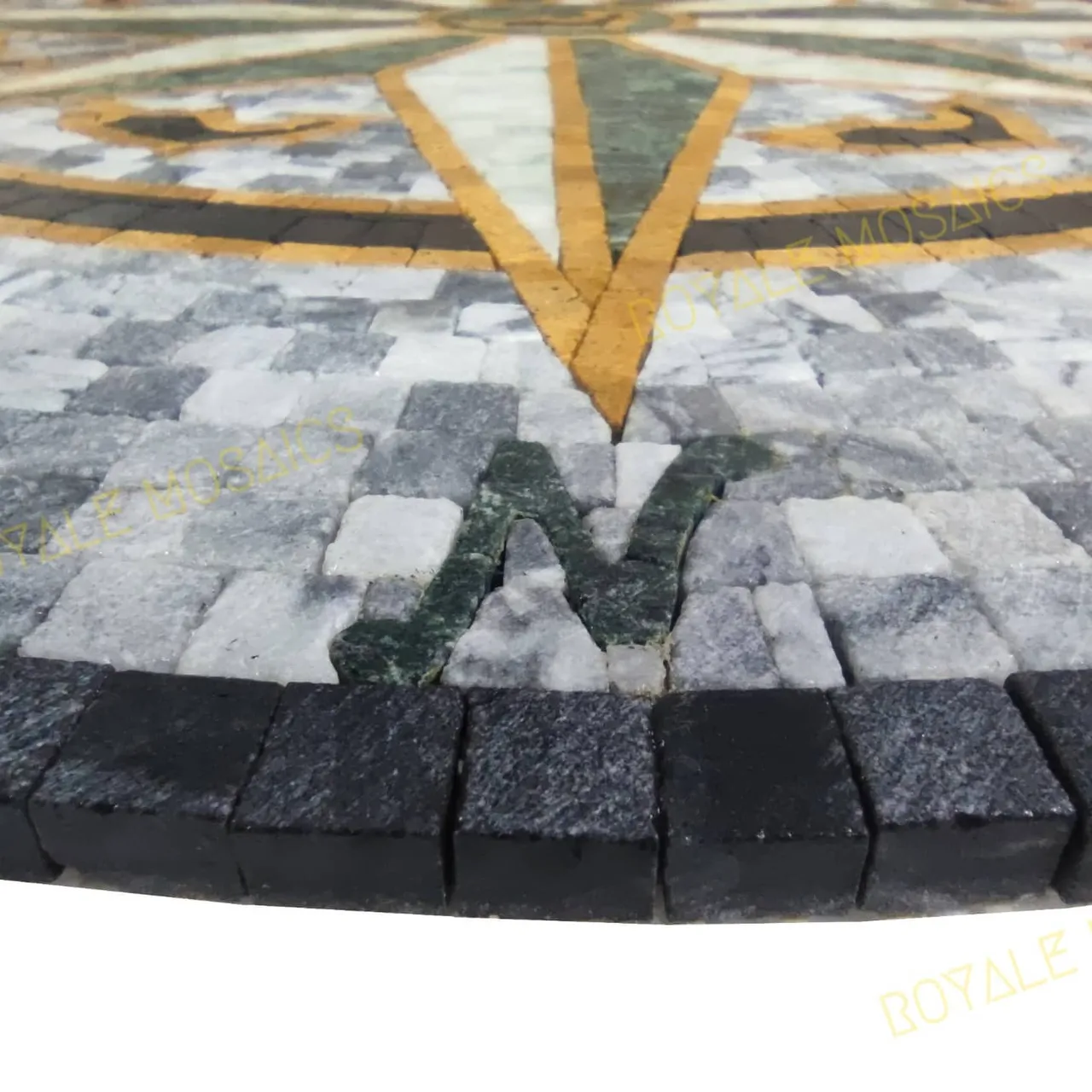 #grey #black #fish #compass #nautical #marblemosaic #mosaic #star #floor #wall #green