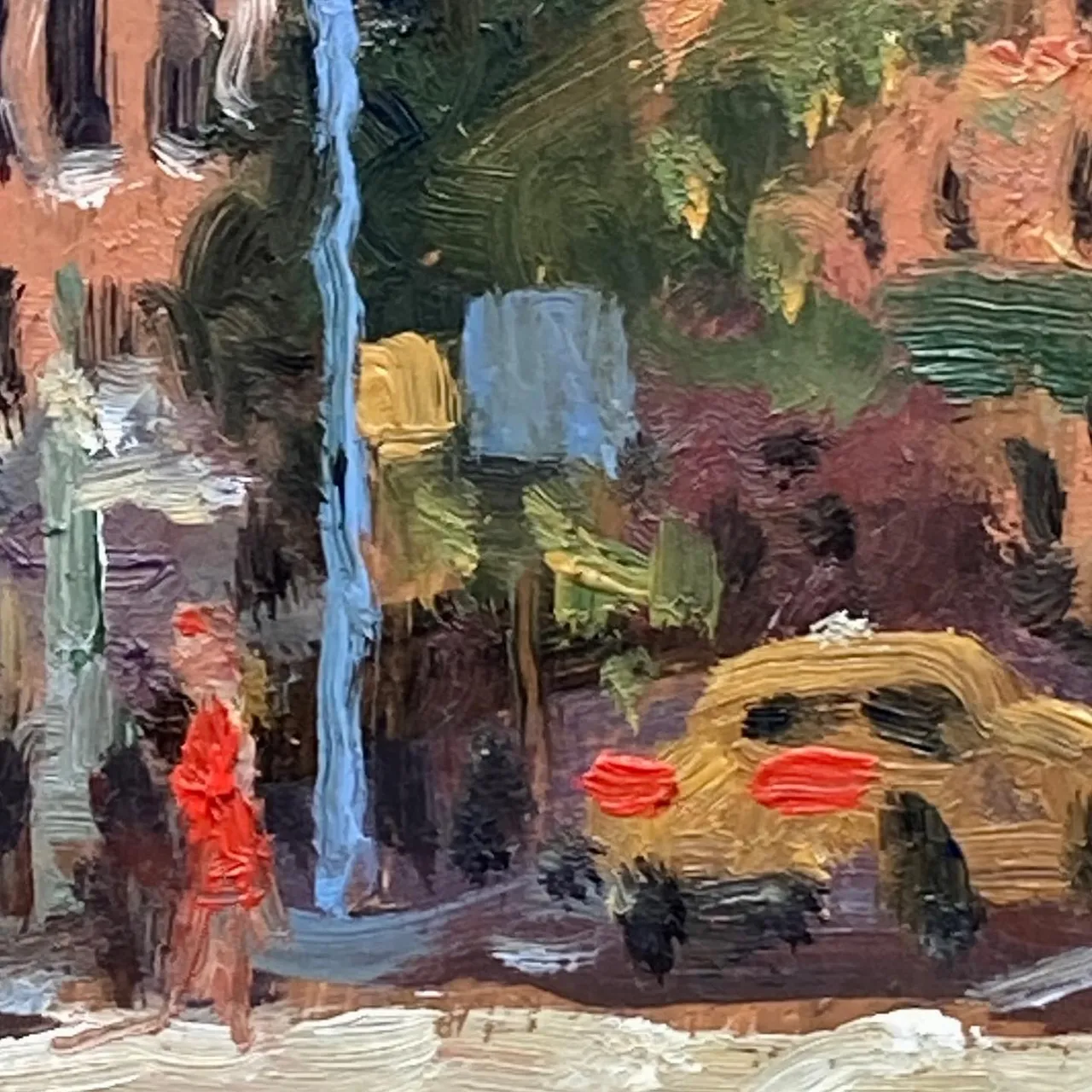 A teeny tiny sketch from my car - Saturday afternoon on 9th Avenue in Chelsea - 4x4 oil on panel #paintingsofnyc #paintingsofchelsea #newyorkcityscapes #goldenhournyc #nyctenements #newyorkcityscapepaintings #newyorkcityscapepainter #newyorkcityscapepainting #nycstreetpainter
