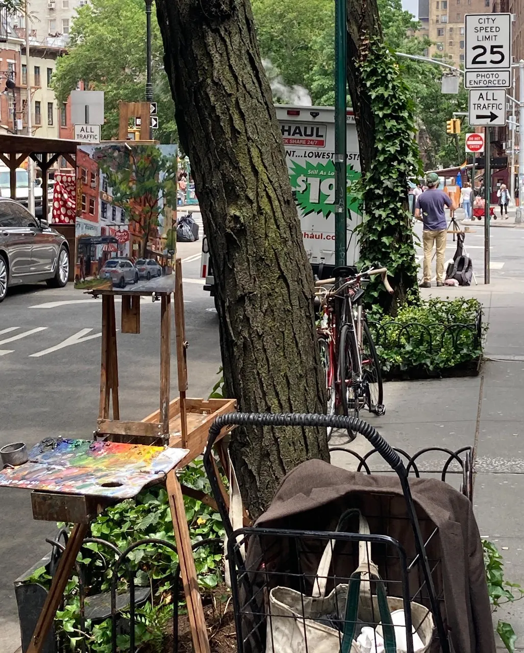 Had the pleasure of painting across from this historic West Village spot last week, #mariescrisiscafe . Described as a below-ground bar with a hot piano and deep roots in the gay West Village. Second photo is my set up, with @petesinjin painting in the distance. 11x14 panel, sold #mariescrisis #arthurssteakhouse #paintingsofthewestvillage #paintingsofnyc #paintingsofgreenwichvillage #newyorkcityscapepaintings #newyorkcityscapepainter #newyorkcityscapepainting #nycstreetpainter #newyorkpaintings