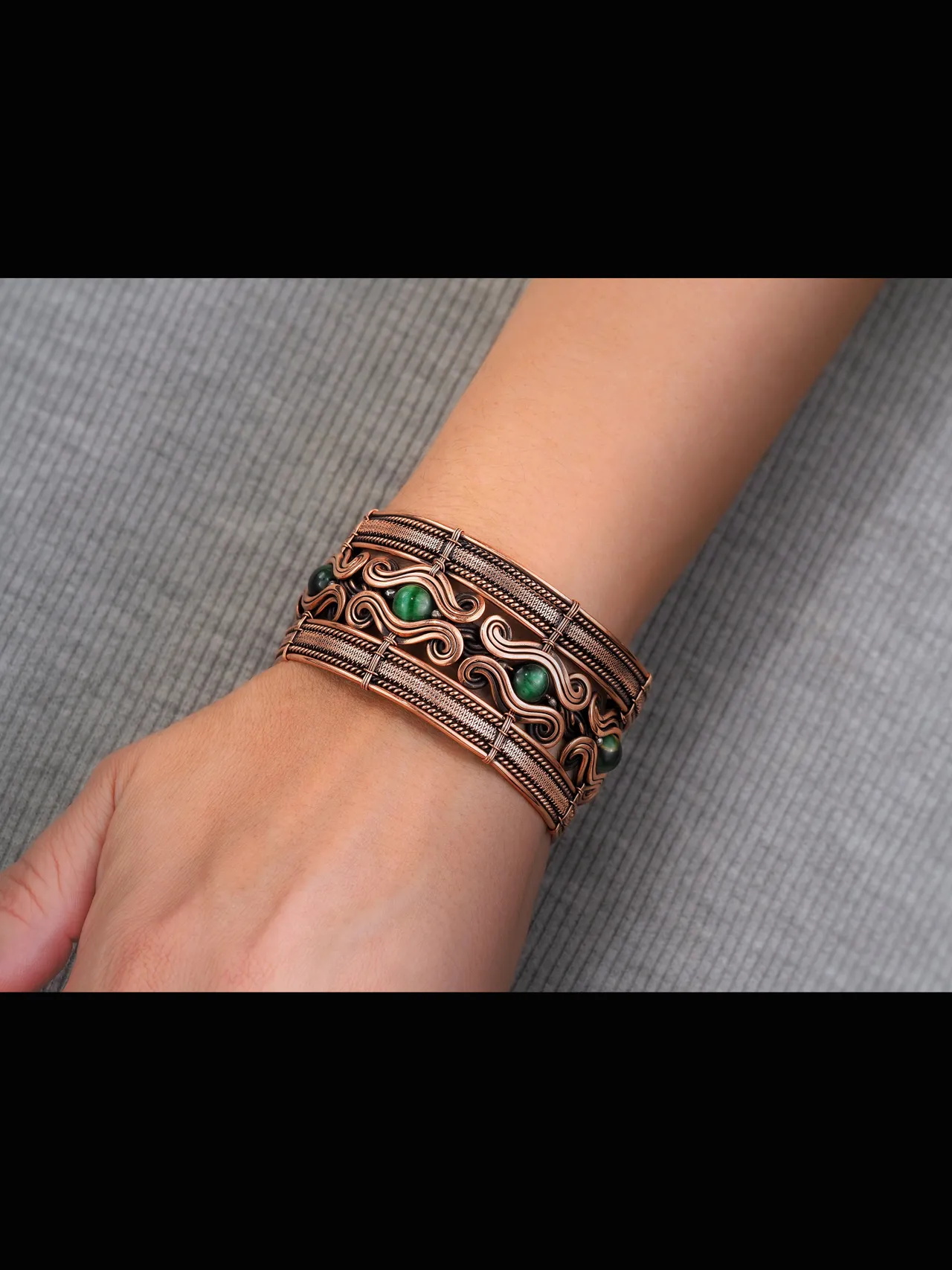 Copper bracelet women with glass beads handmade 7th Wedding Anniversary