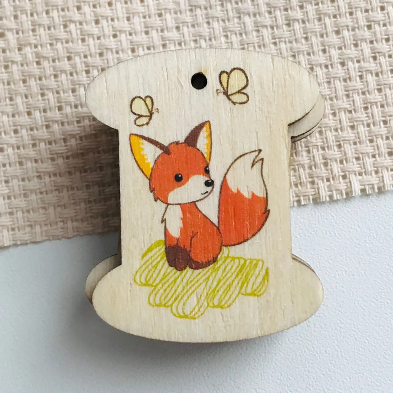 Wooden thread spool little fox-set 10 bobbins