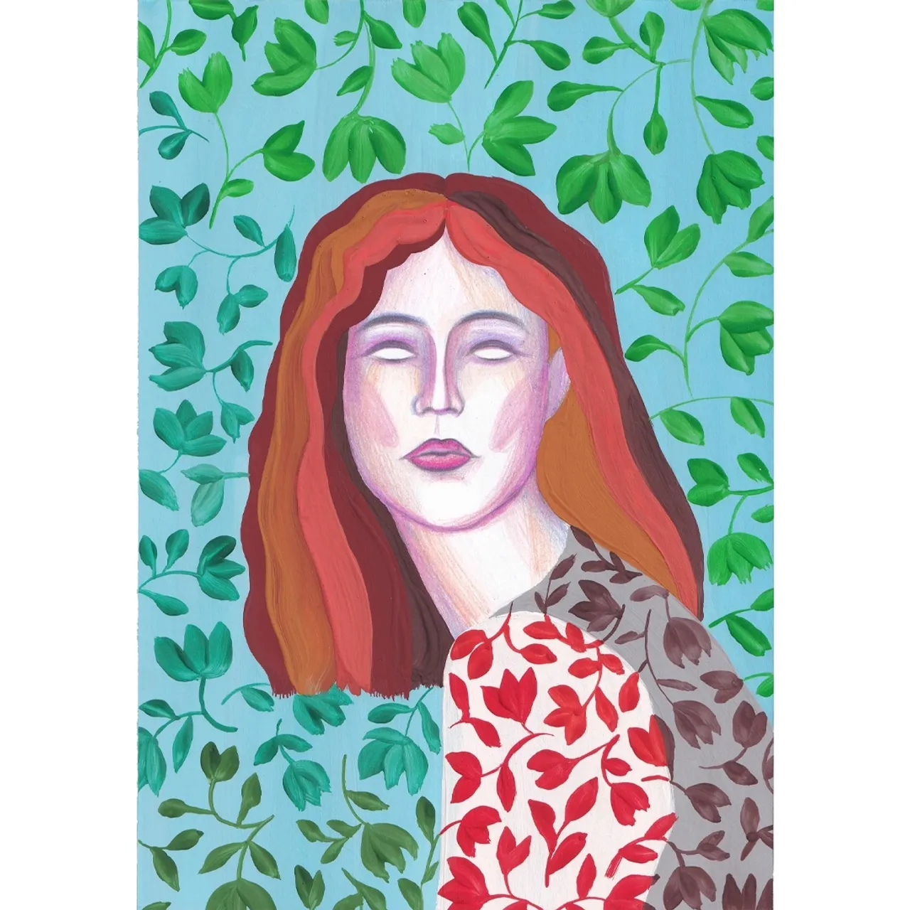 red hair girl art print digital illustration 🧡
