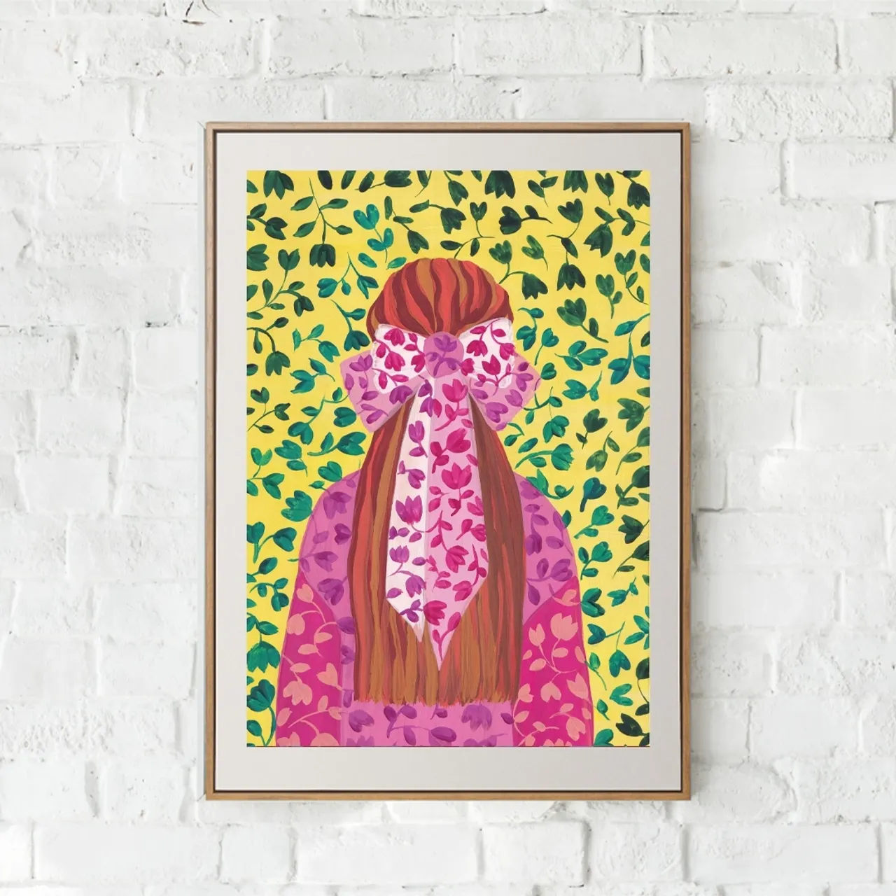 pink bow yellow background art 💛💖🖌️