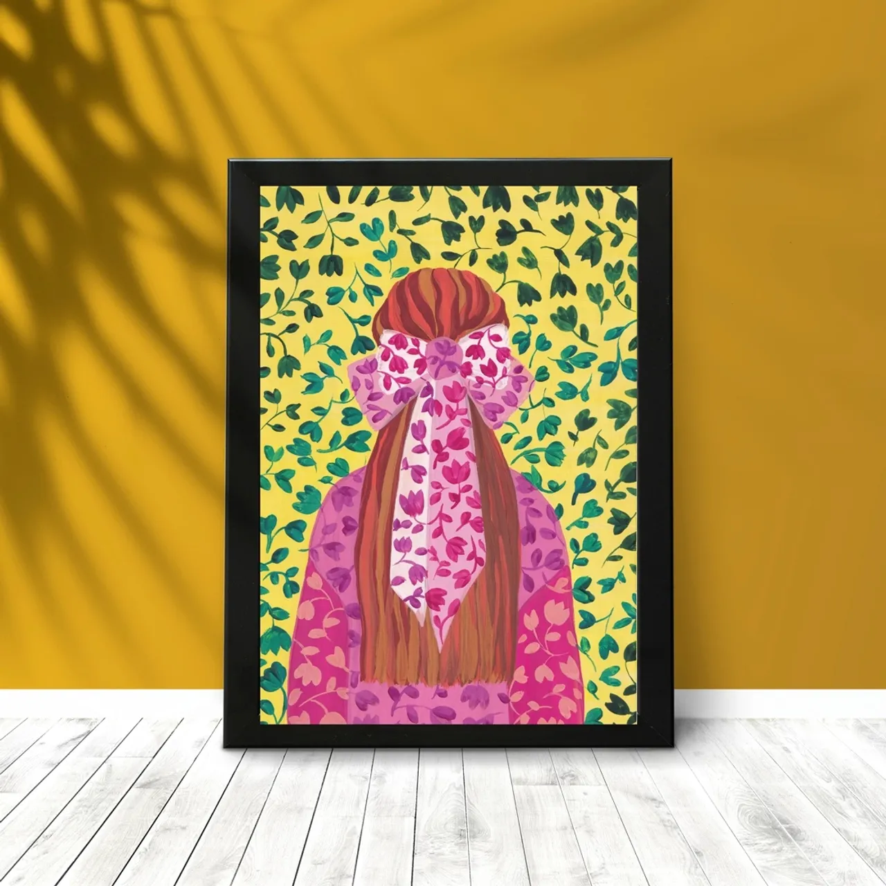 pink bow yellow background art 💛💖🖌️