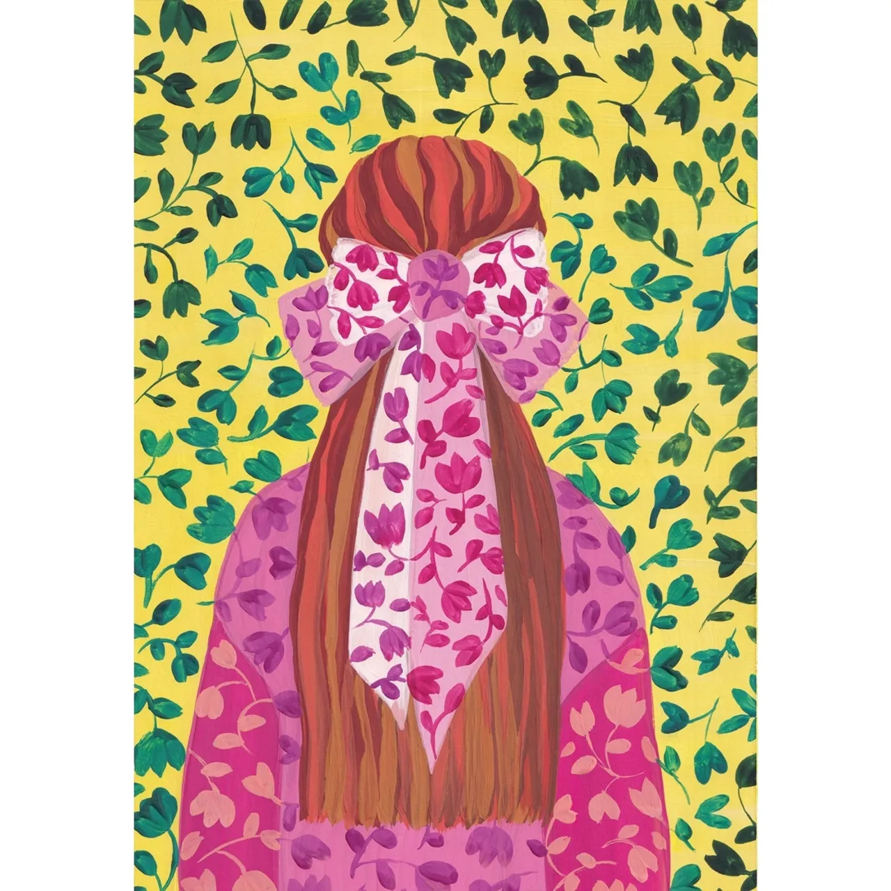 pink bow yellow background art 💛💖🖌️