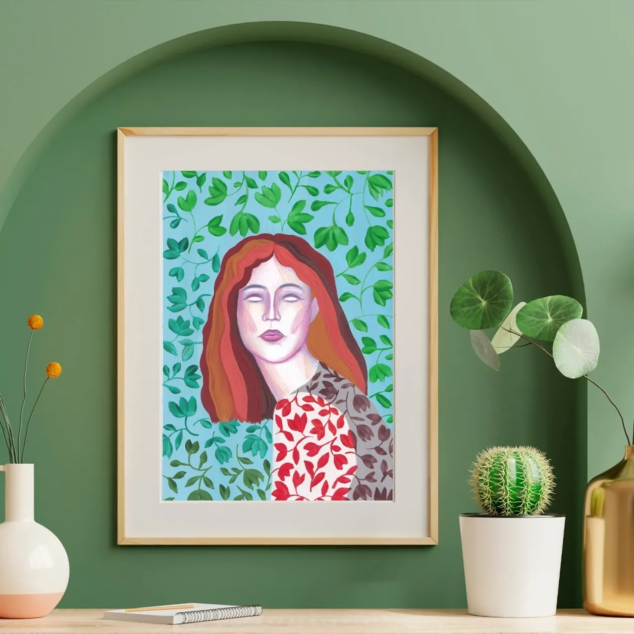 red hair girl art print digital illustration 🧡