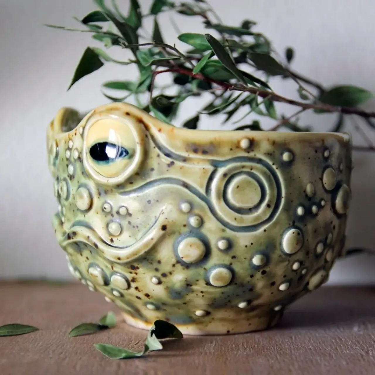 Моя любимая жабка из последнего обжига. Получилась самой естественной по цвету. Матовая глазурь приятна на ощупь, и контрастирует с глянцевыми глазами - на её фоне их блеск смотрится живее.

450+ мл
🌿2500руб
в наличии нет, но могу повторить 

#ceramic #ceramics #ceramica #ceramiclove #handmade #pottery #ceramicart #potterylove #clayworks #handmadeceramic #instapottery #handcrafted #handcraft #керамика #лепкаизглины #красиваяпосуда #посудадлядома #керамикадлядома #жаба #лягушка #амфибия #рогатка #рогатаяжаба #земноводные #террариумистика #амфибии