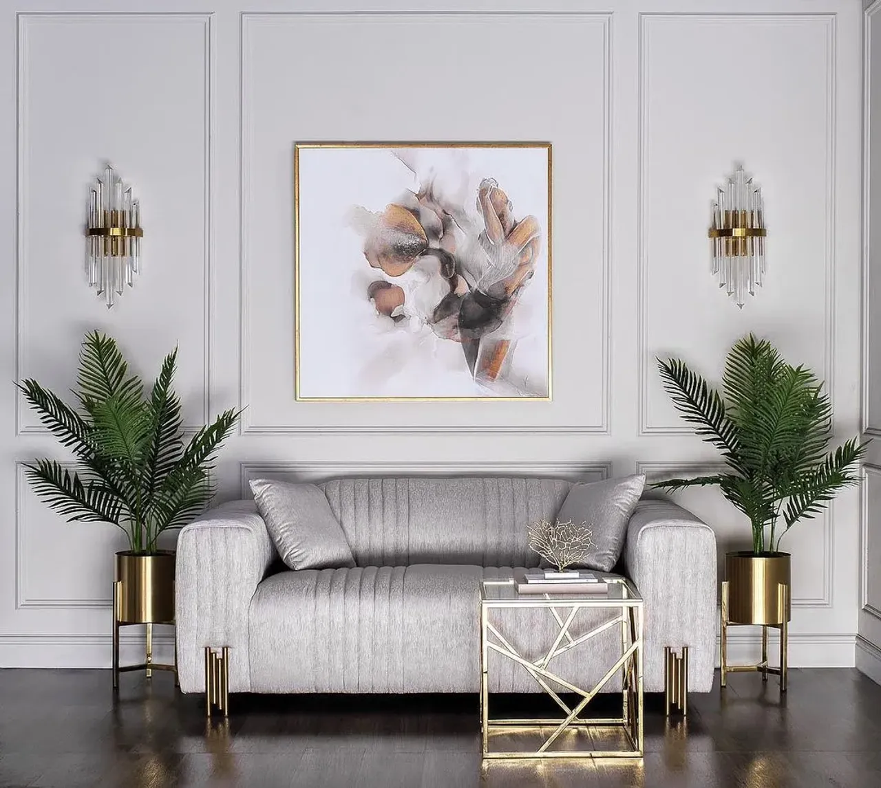 One of our Art Deco interior: sofa, coffee table, planter, artificial flowers, painting, light. All available to order: info@interiohome.ee | Meie lemmikstiil interjööris - Art Deco. Kõike saaks tellida meie salongist : info@interiohome.ee | Один из наших любимый стилей - Ар Деко. Все позиции доступны к заказу в нашем салоне @interiohome.ee #sisustus #sisustusinspiraatio #sisustusidea #tallinn #mööbel #interior #interiordesign #interiordesigner #luksuslikmööbel #sisustusblogi #minukodu #diivan