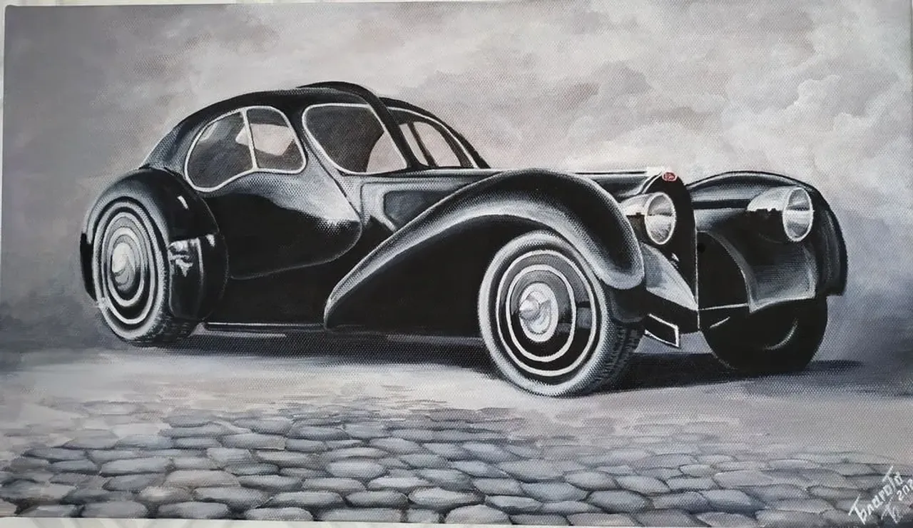 #Картины “Bugatti Type 57SC" и "Atlantic”
⠀
#Bugatti Type 57SC Atlantic класс Grand Turismo (1934-1940) имеет две модификации: Type 57S и Atlantic. Разработкой занимался лично Жан Бугатти.
Авто начали производить в 1934 году. Оно выполнено в модном тогда стиле арт-деко. Всего было выпущено четыре автомобиля, два из которых сохранились до наших дней в оригинальном виде
⠀
В мае 2010 года #автомобиль побил аукционный рекорд. Автомобиль был куплен анонимом за сумму 30-40 миллионов долларов и передан автомобильному музею #Mullin.
⠀
Теперь и у вас есть возможность наслаждаться ее идеальными формами и блеском в своем #интерьере. 😉
⠀
#Холст на подрамнике.
Итальянский хлопок, размер 40х70 среднее зерно, высокая плотность.
Материал: #Хлопок.
#Натяжка галерейная. Бренд: Unicо
Матовые #акриловые #краски. Бренд: ROSA
⠀
10 апреля 2021 год
#blagota_artist #благота_художник #art #painting #артдеко #картинынахолсте #современнаяживопись #галерея #картинанапродажу #творчество #арт
#мистецтво
#картинаназаказ #картинавинтерьер #картинаакрилом #acrylicpainting #realism #acrylicartist