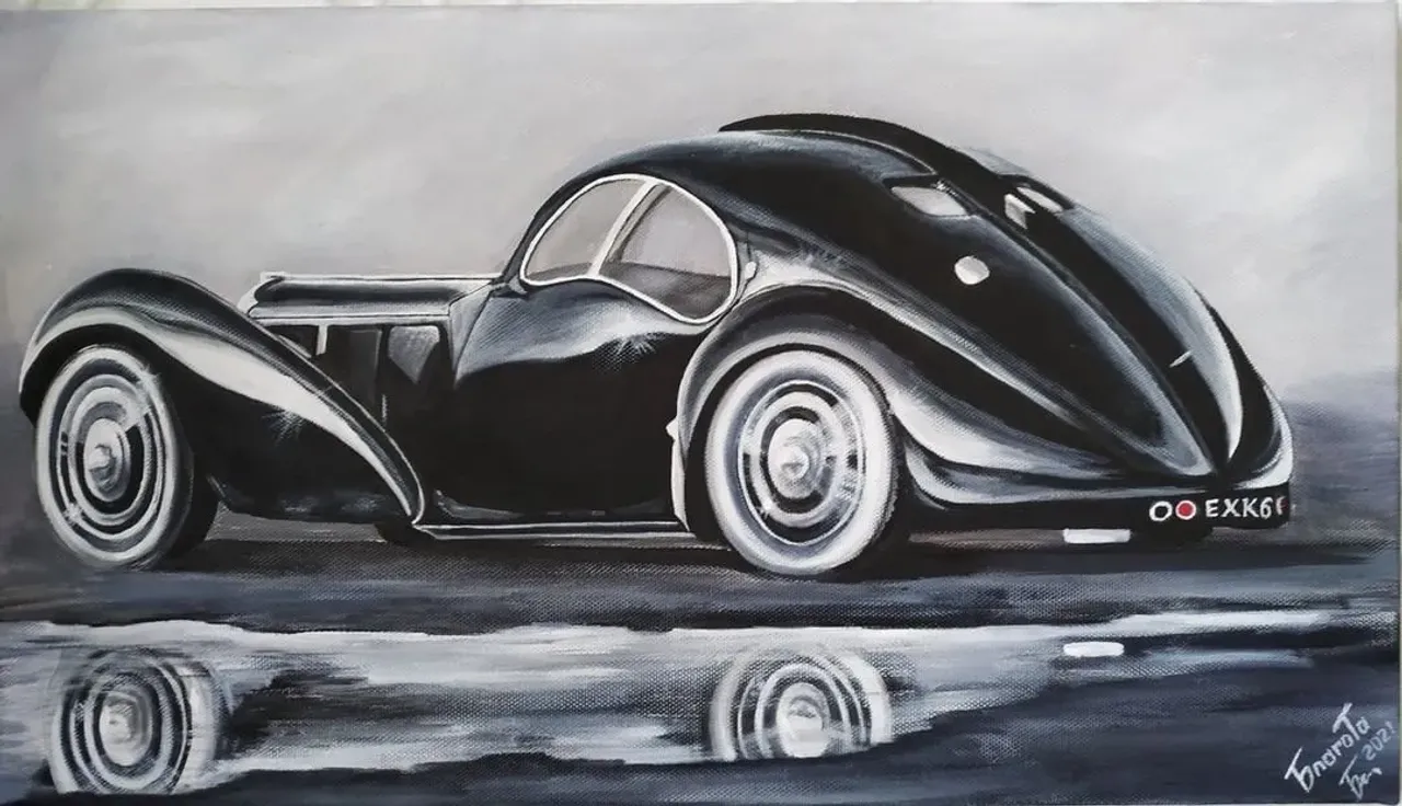 #Картины “Bugatti Type 57SC" и "Atlantic”
⠀
#Bugatti Type 57SC Atlantic класс Grand Turismo (1934-1940) имеет две модификации: Type 57S и Atlantic. Разработкой занимался лично Жан Бугатти.
Авто начали производить в 1934 году. Оно выполнено в модном тогда стиле арт-деко. Всего было выпущено четыре автомобиля, два из которых сохранились до наших дней в оригинальном виде
⠀
В мае 2010 года #автомобиль побил аукционный рекорд. Автомобиль был куплен анонимом за сумму 30-40 миллионов долларов и передан автомобильному музею #Mullin.
⠀
Теперь и у вас есть возможность наслаждаться ее идеальными формами и блеском в своем #интерьере. 😉
⠀
#Холст на подрамнике.
Итальянский хлопок, размер 40х70 среднее зерно, высокая плотность.
Материал: #Хлопок.
#Натяжка галерейная. Бренд: Unicо
Матовые #акриловые #краски. Бренд: ROSA
⠀
10 апреля 2021 год
#blagota_artist #благота_художник #art #painting #артдеко #картинынахолсте #современнаяживопись #галерея #картинанапродажу #творчество #арт
#мистецтво
#картинаназаказ #картинавинтерьер #картинаакрилом #acrylicpainting #realism #acrylicartist