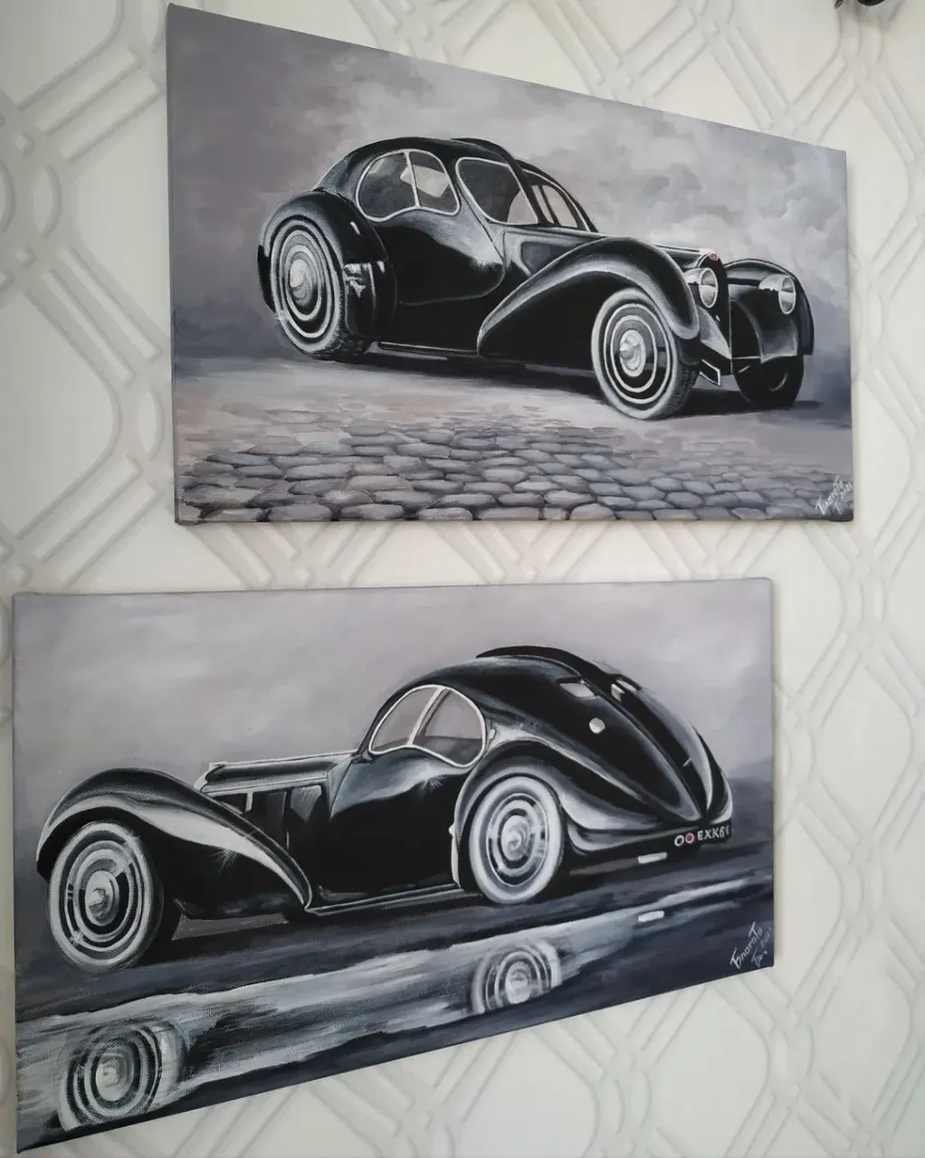 #Картины “Bugatti Type 57SC" и "Atlantic”
⠀
#Bugatti Type 57SC Atlantic класс Grand Turismo (1934-1940) имеет две модификации: Type 57S и Atlantic. Разработкой занимался лично Жан Бугатти.
Авто начали производить в 1934 году. Оно выполнено в модном тогда стиле арт-деко. Всего было выпущено четыре автомобиля, два из которых сохранились до наших дней в оригинальном виде
⠀
В мае 2010 года #автомобиль побил аукционный рекорд. Автомобиль был куплен анонимом за сумму 30-40 миллионов долларов и передан автомобильному музею #Mullin.
⠀
Теперь и у вас есть возможность наслаждаться ее идеальными формами и блеском в своем #интерьере. 😉
⠀
#Холст на подрамнике.
Итальянский хлопок, размер 40х70 среднее зерно, высокая плотность.
Материал: #Хлопок.
#Натяжка галерейная. Бренд: Unicо
Матовые #акриловые #краски. Бренд: ROSA
⠀
10 апреля 2021 год
#blagota_artist #благота_художник #art #painting #артдеко #картинынахолсте #современнаяживопись #галерея #картинанапродажу #творчество #арт
#мистецтво
#картинаназаказ #картинавинтерьер #картинаакрилом #acrylicpainting #realism #acrylicartist